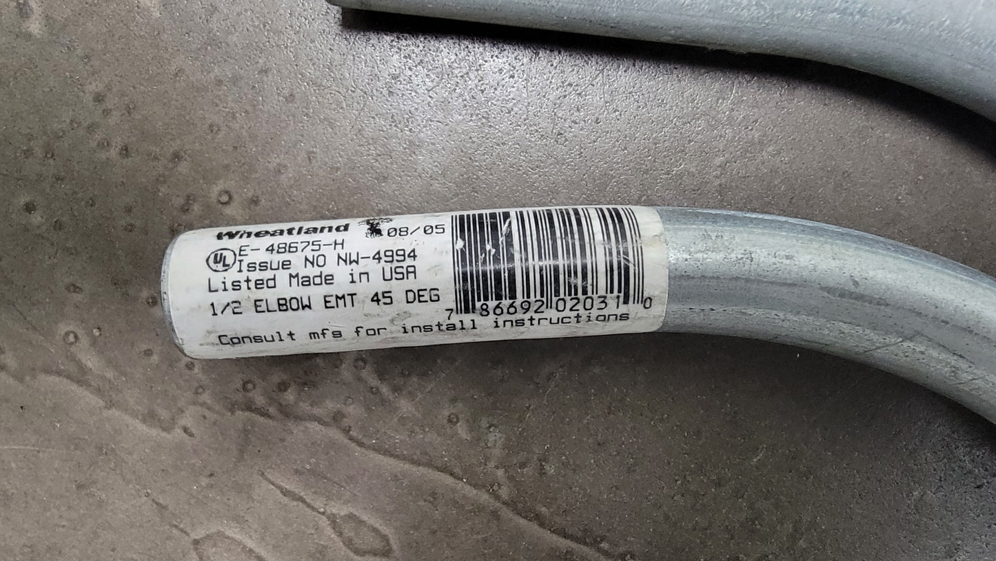 Wheatland 1/2 Electrical EMT 45 ° (48675-H) Elbow Conduit Fitting- 3 Pack