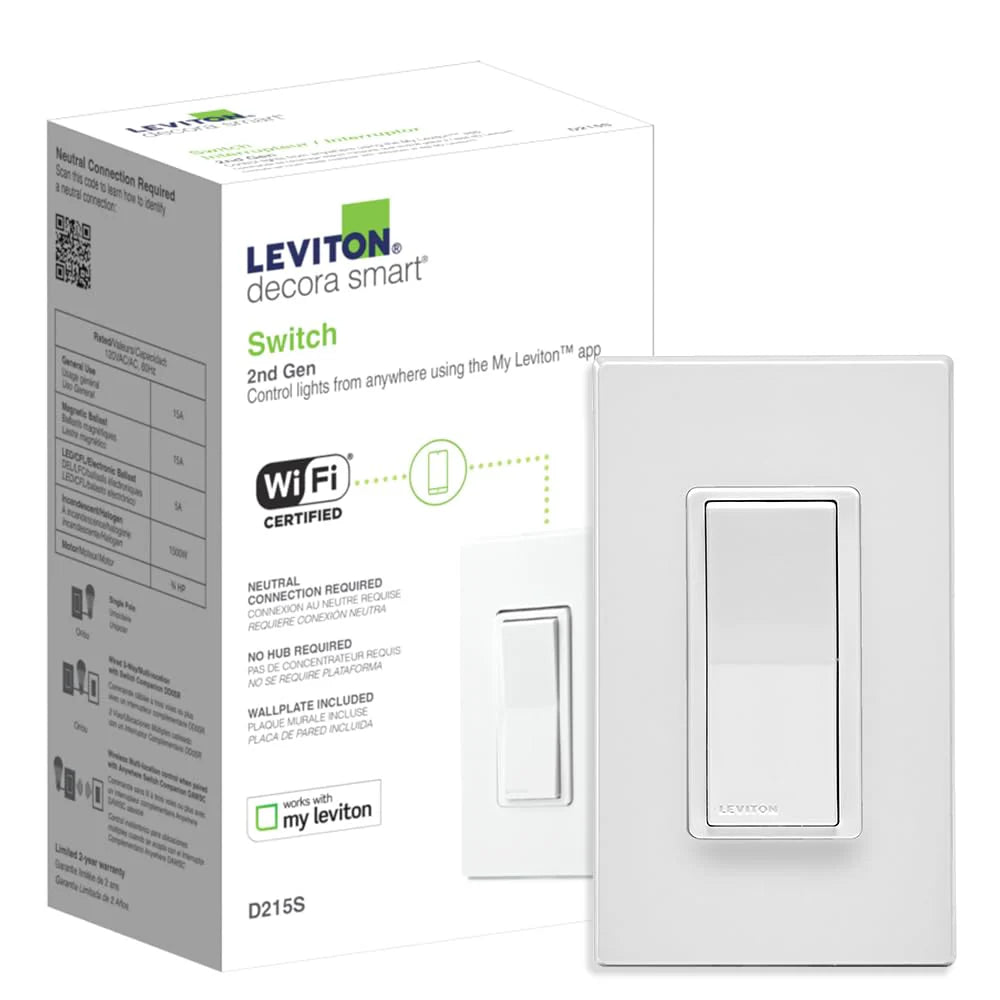 Leviton (DZ15S) Decora Smart Switch, Wi-Fi, 2nd Gen