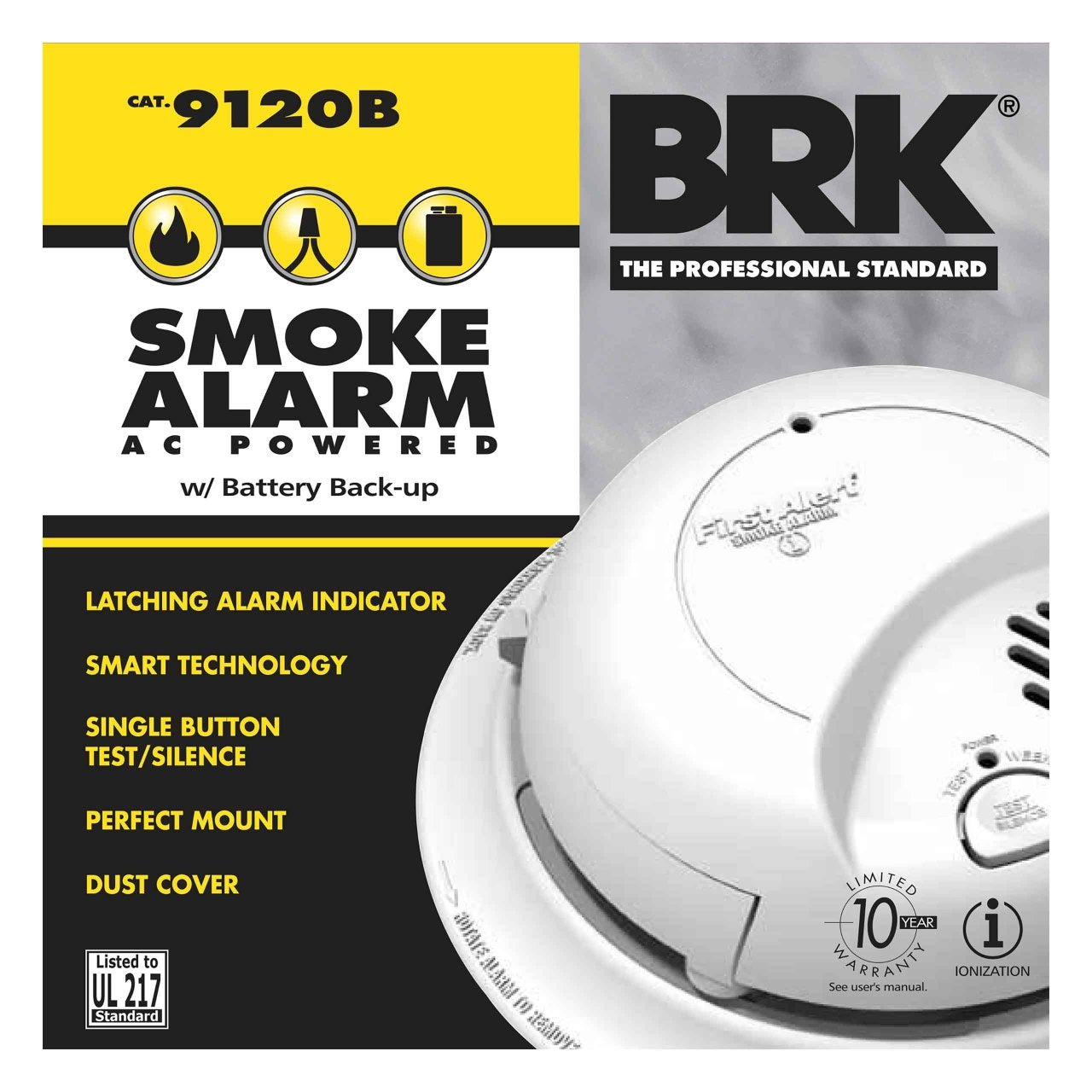 3 PK BRK (9120B) Smoke Alarm 120V AC 60Hz Wire-In Smoke Alarm 9V Battery Backup
