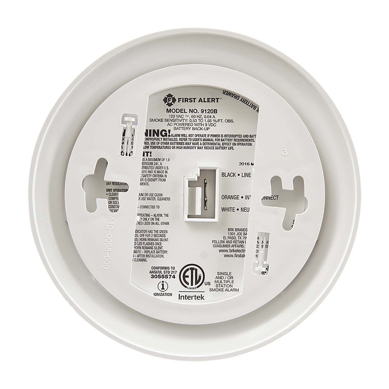 3 PK BRK (9120B) Smoke Alarm 120V AC 60Hz Wire-In Smoke Alarm 9V Battery Backup