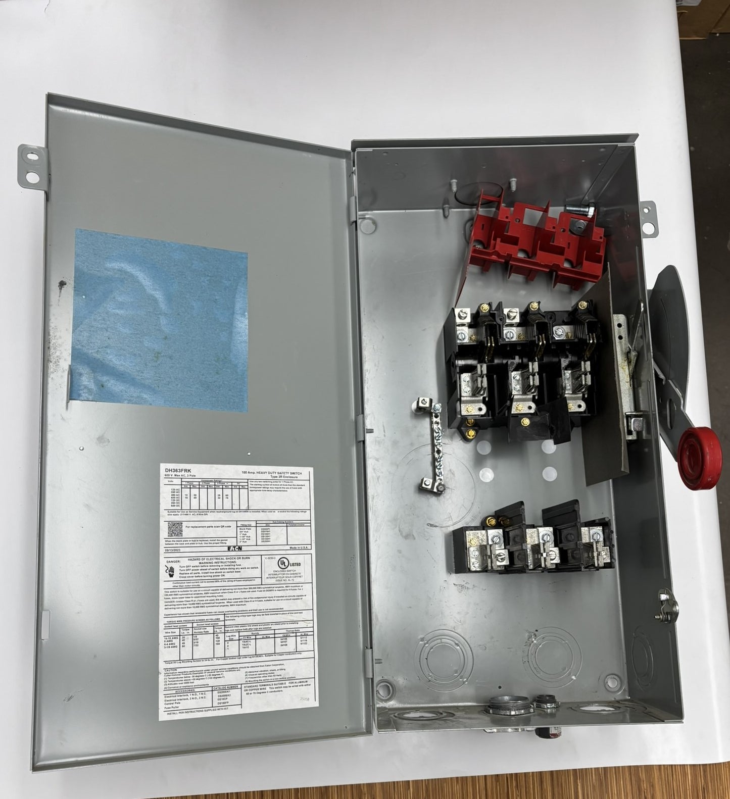 Eaton (DH363FRK) 100A Fusible Safety Switch, 3-Pole, 600VAC/250VDC