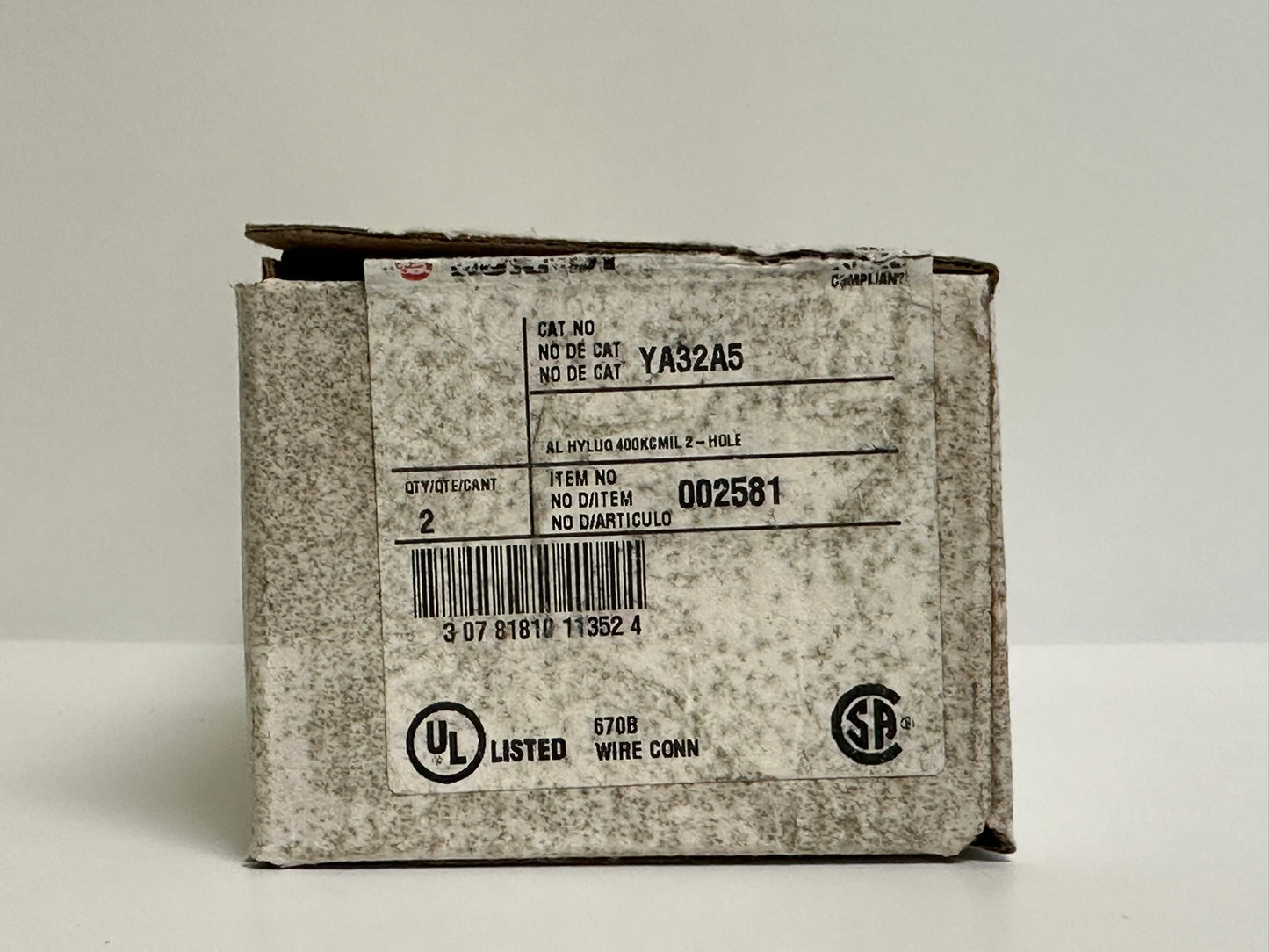 4 PK Burndy (YA32A5) Electro-tin Plated 400Mcm Terminal Lugs