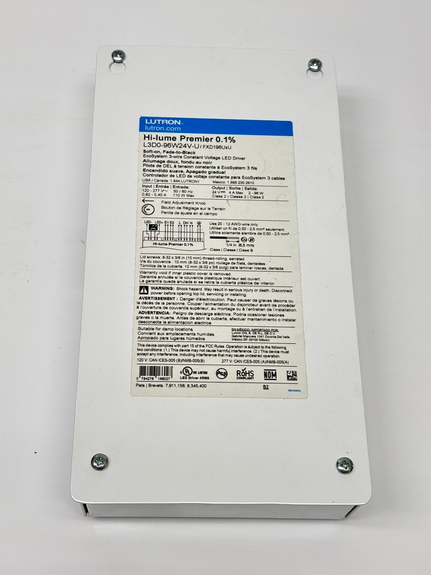 Lutron (L3D0-96W24V-U) Hi-Lume Premier LED Driver, 96W, 24V, Dimming