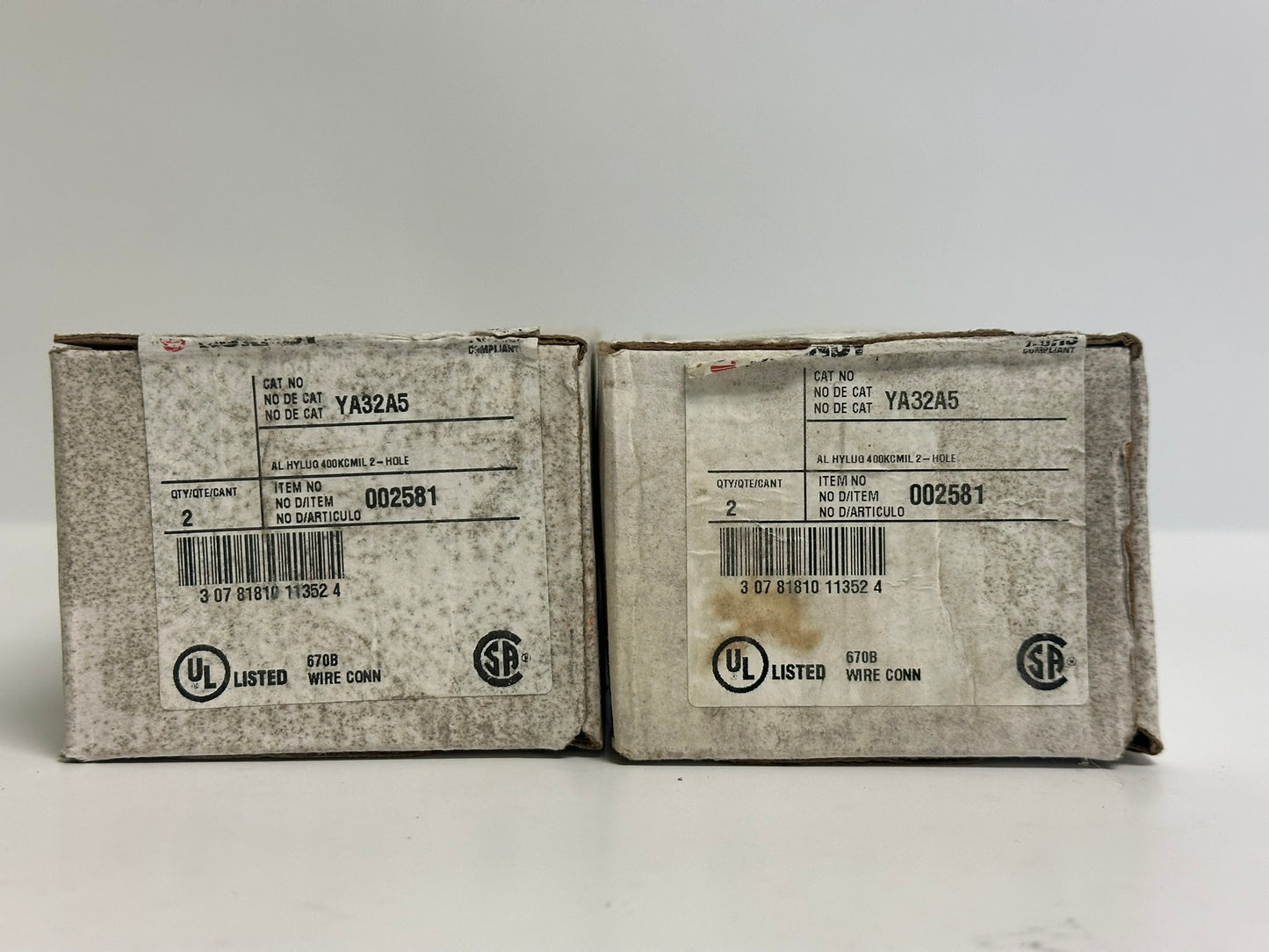 4 PK Burndy (YA32A5) Electro-tin Plated 400Mcm Terminal Lugs