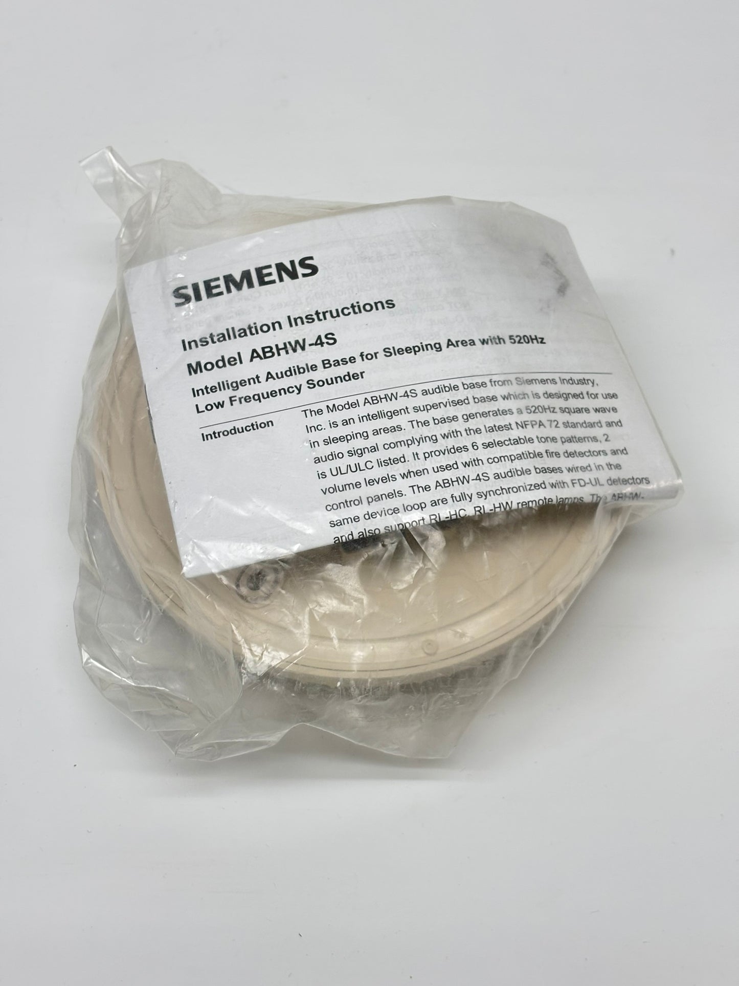 Siemens (ABHW-45) Intelligent Audible Base, Fire Alarm Notification Device