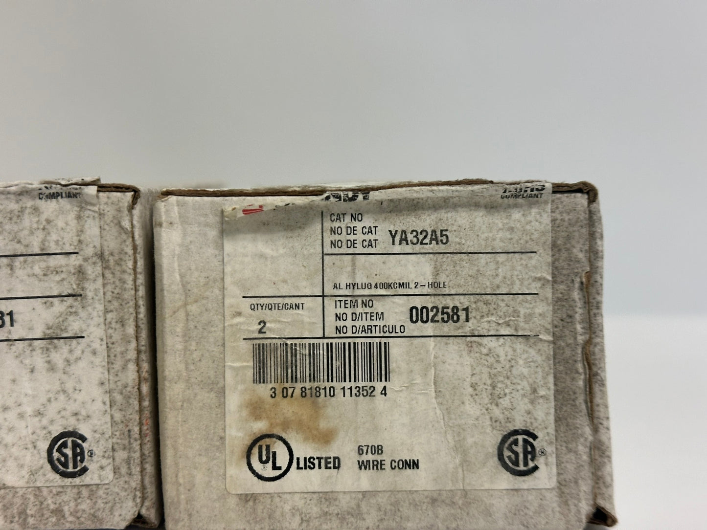 4 PK Burndy (YA32A5) Electro-tin Plated 400Mcm Terminal Lugs