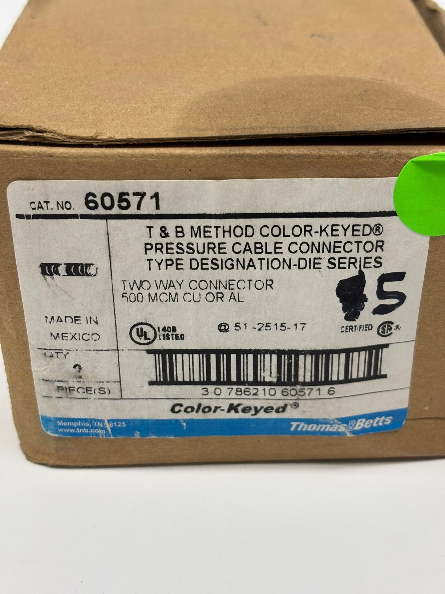 5 PK T&B (60571) 2-Way Aluminum Splice Connector, 500 Wire, Pink