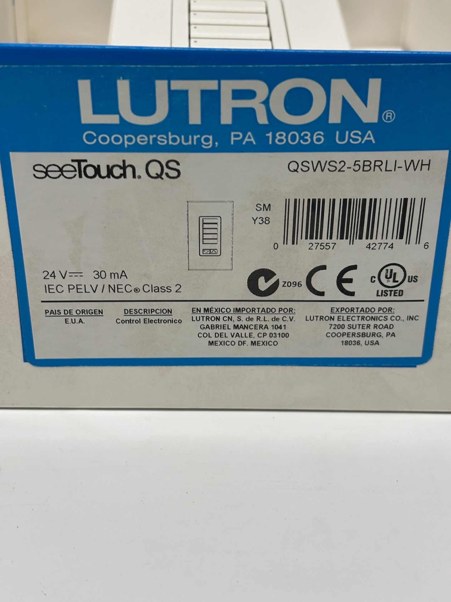 Lutron (QSWS2-5BRLI-WH) 5-Button Wireless Keypad, White