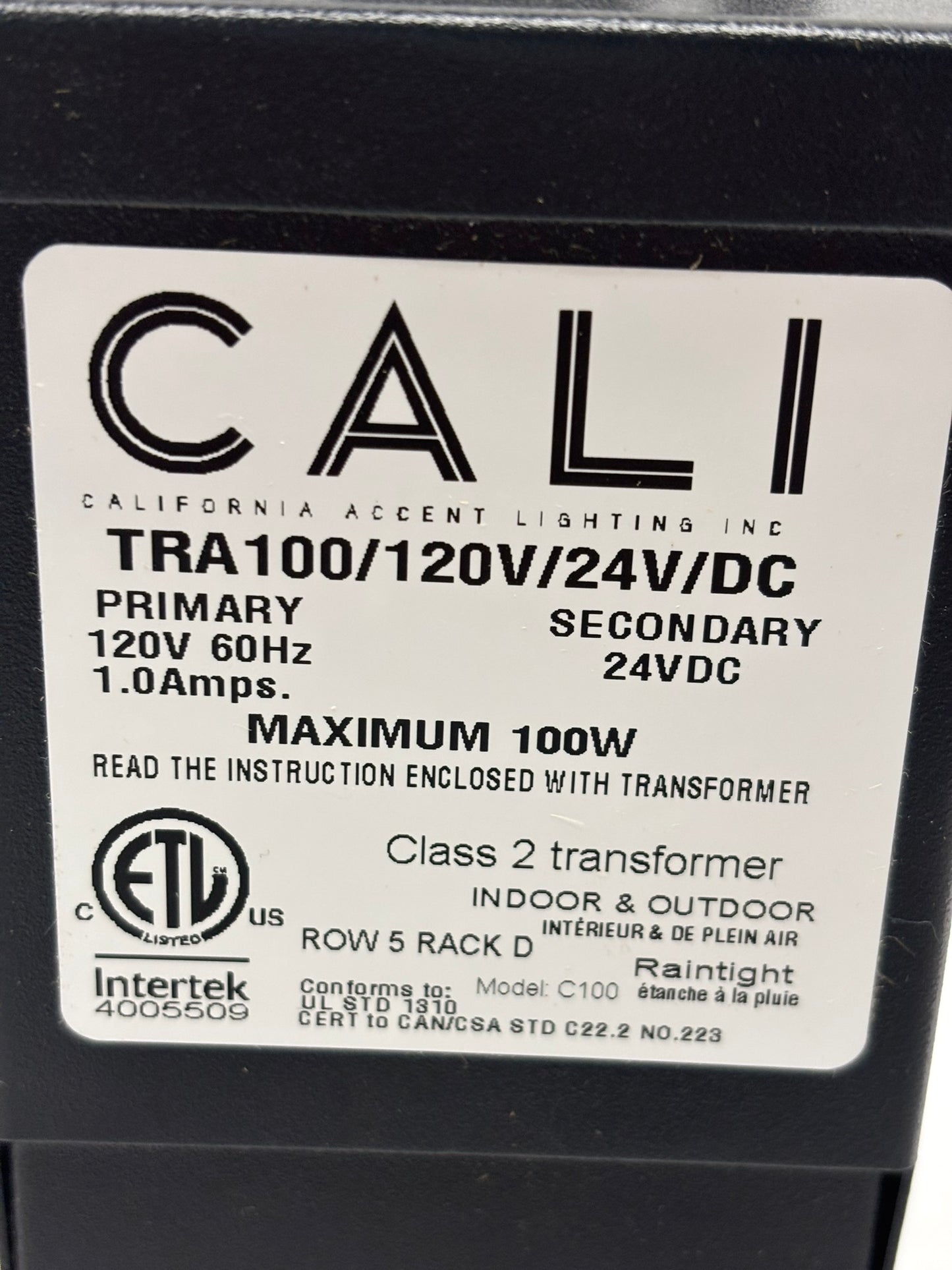 CALI TRA100/120V/24V/DC Transformer, 100W, 120V AC to 24V DC