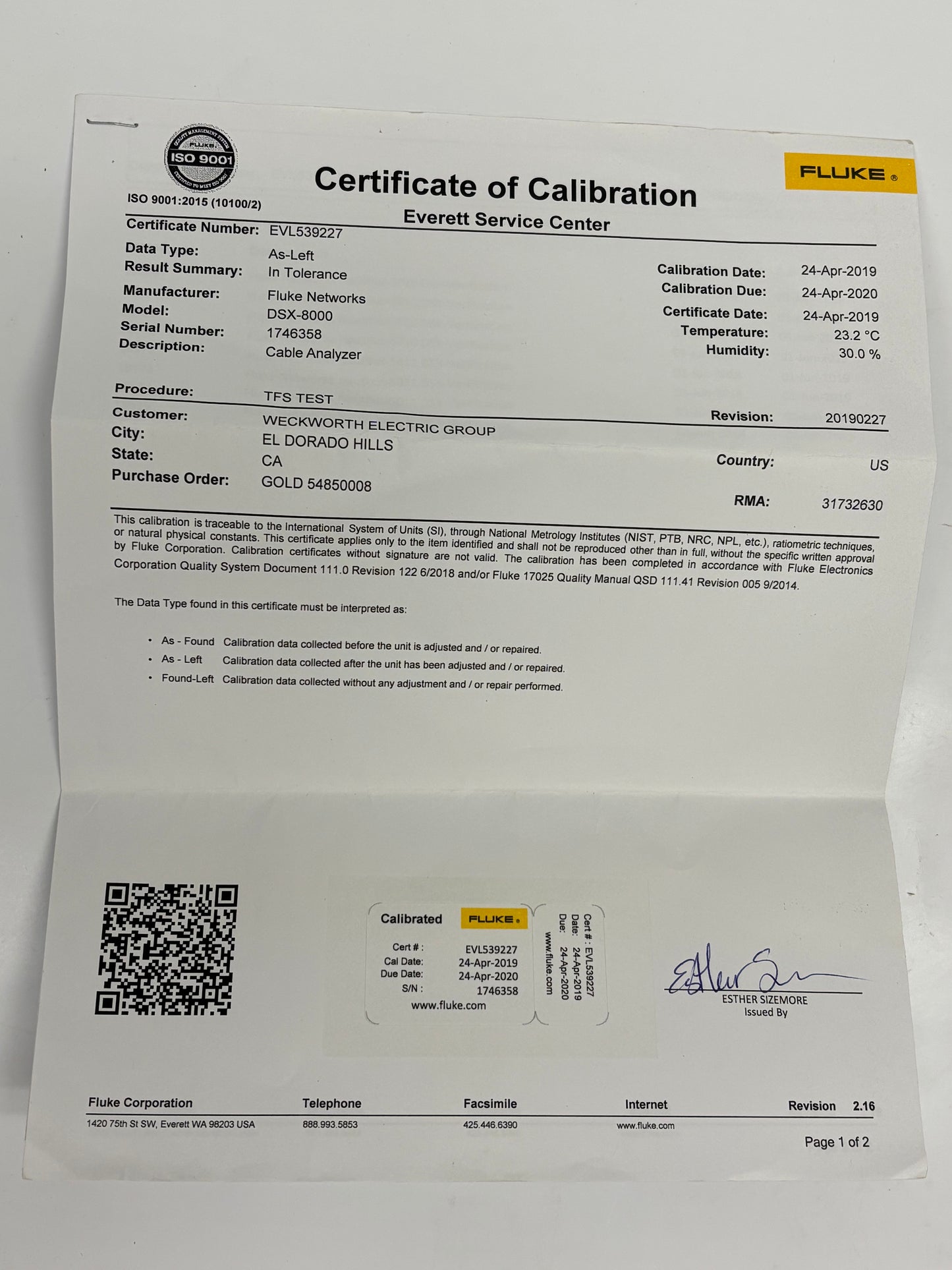 Fluke Networks DSX-8000 Cable Tester, Touch Screen Display + FI-1000-KIT w Certificates
