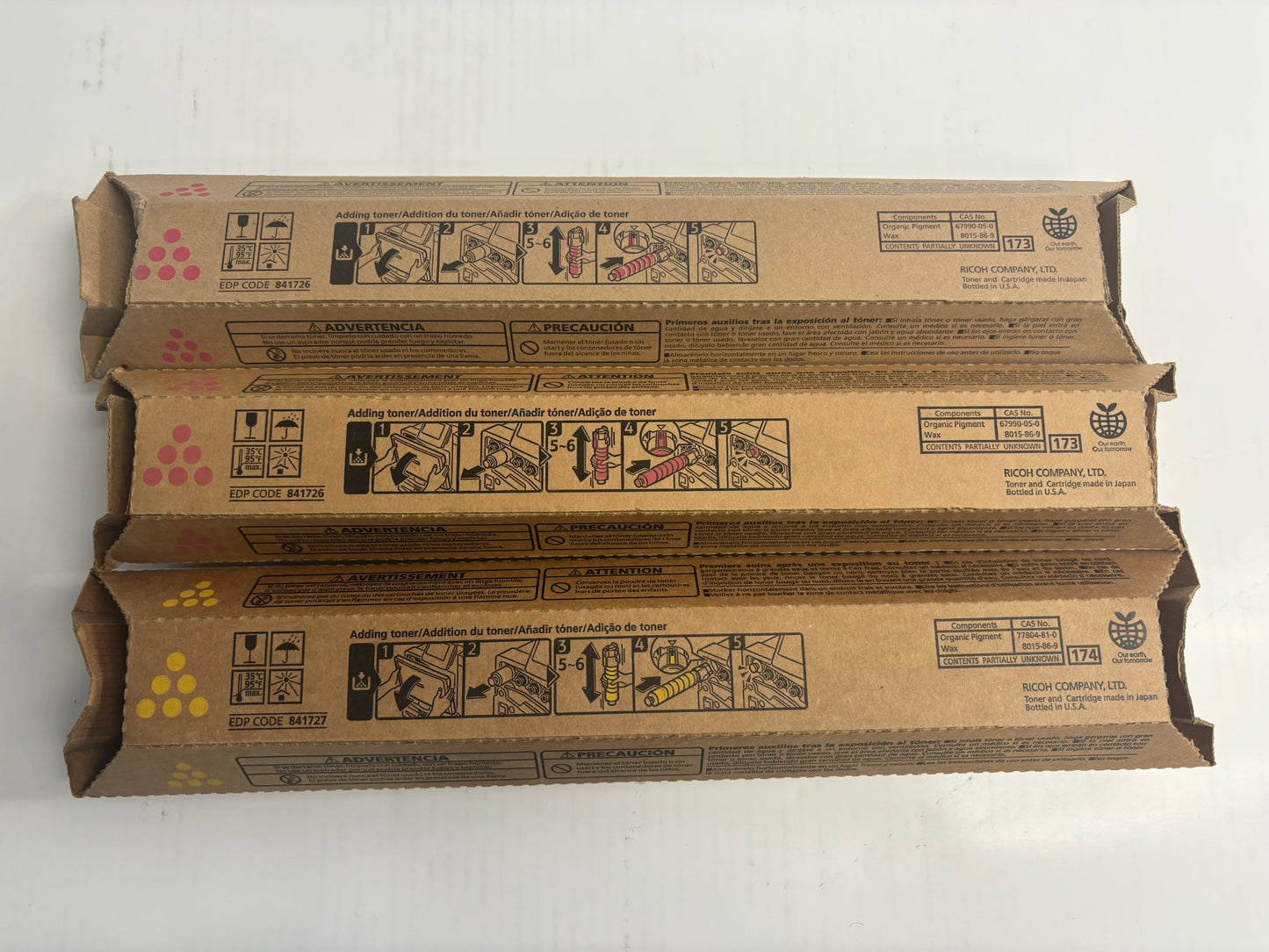 3 Genuine Ricoh MP C400, C240, LD240C Magenta & Yellow Toners 841726, 841727