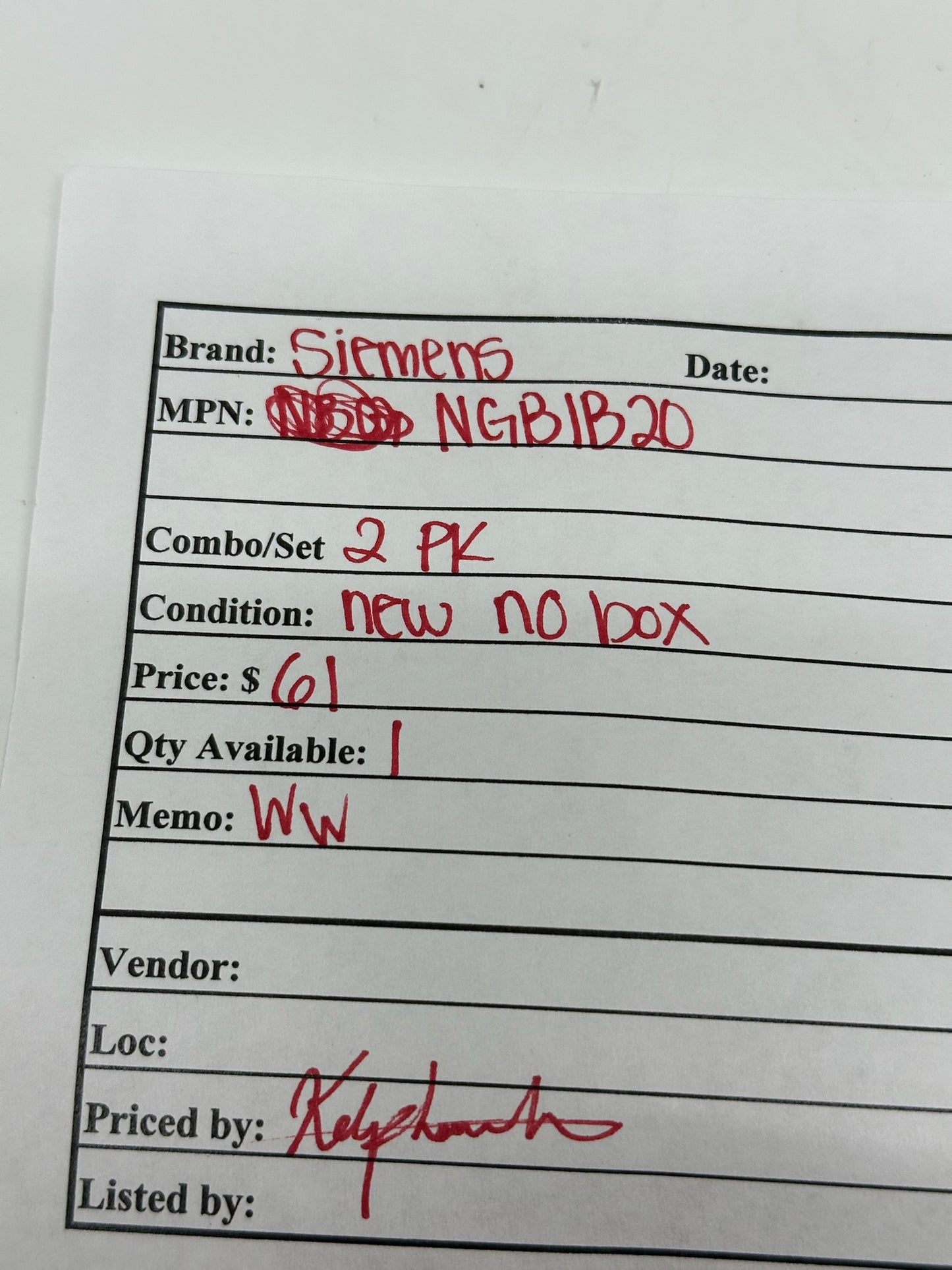 2 PK Siemens NGB1B20 Miniature Circuit Breaker 20A