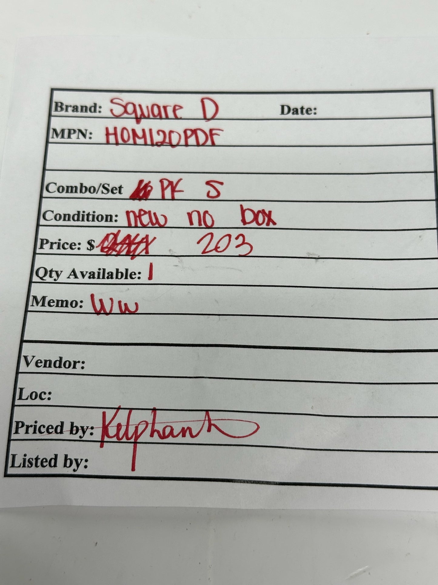 5 PK Square D HOM120PDF Single Pole Circuit Breaker 20A