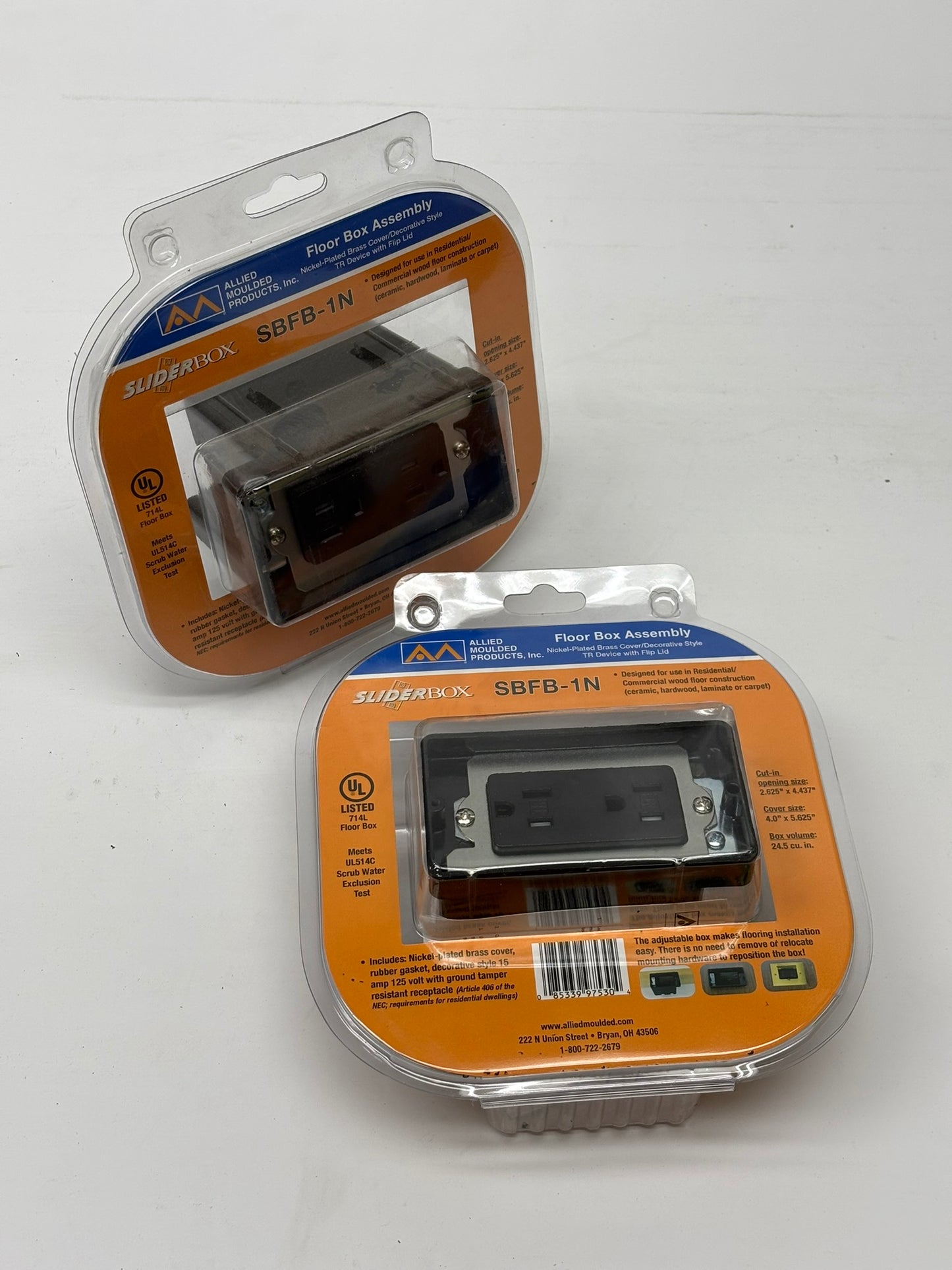 Lot of 2 Sliderbox (SBFB-1N) Fire-Rated Junction Box for Wood Floor Construction