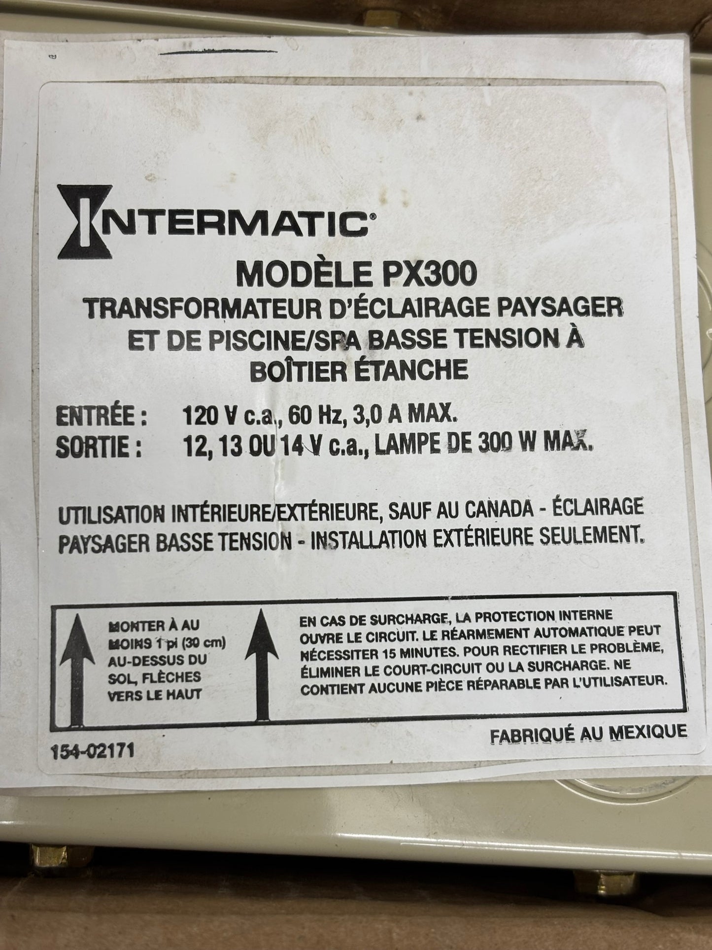 Intermatic (PX300) 300W Pool Light Transformer with Circuit Protection