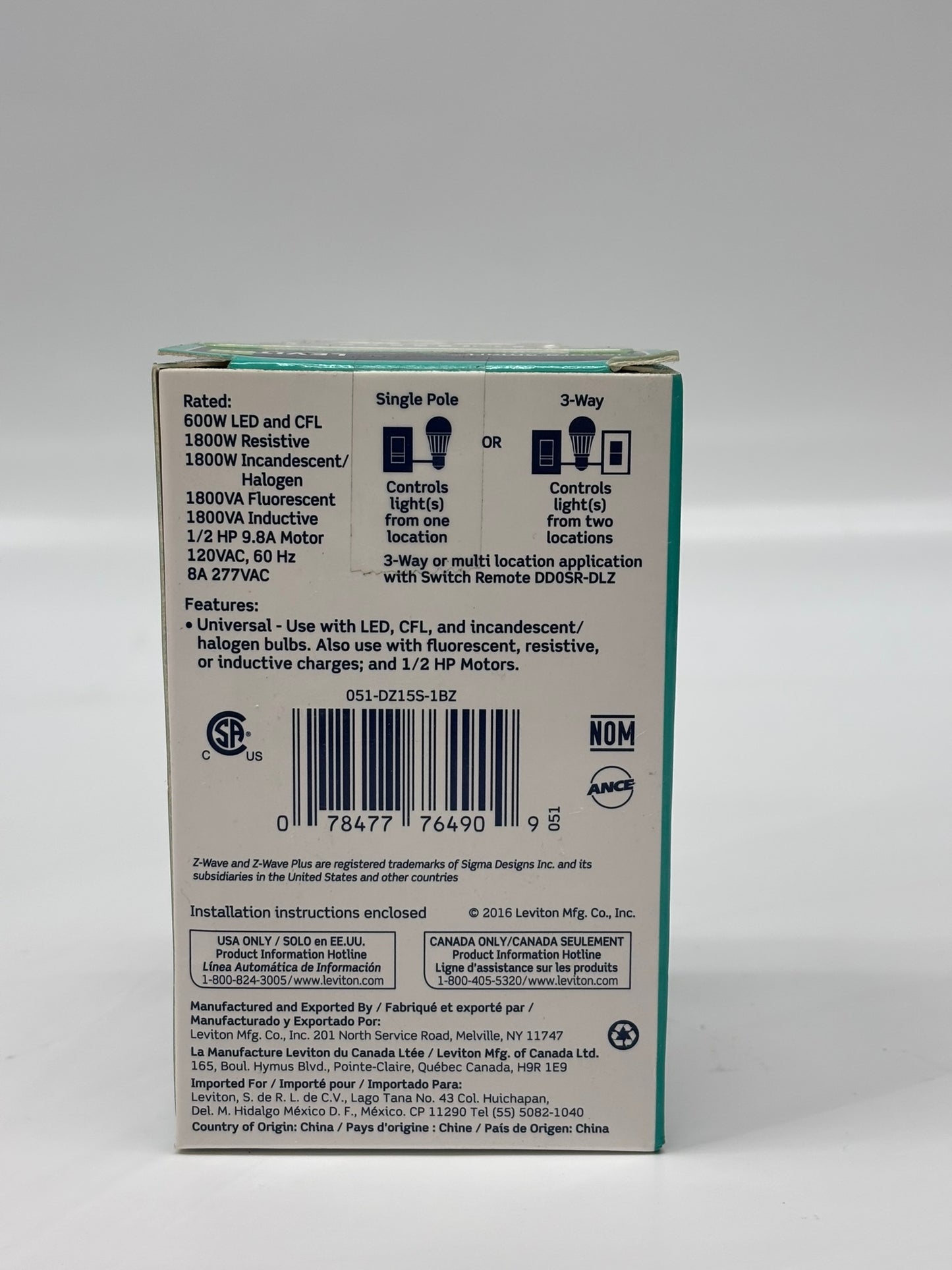 Leviton (DZ15S) Decora Smart Switch, Wi-Fi, 2nd Gen