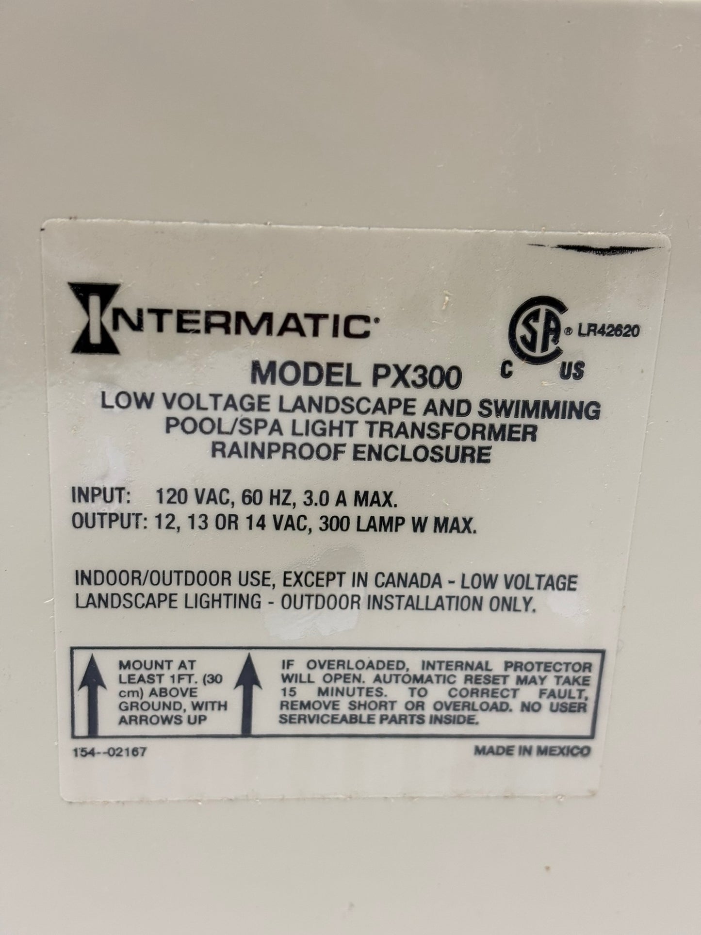 Intermatic (PX300) 300W Pool Light Transformer with Circuit Protection