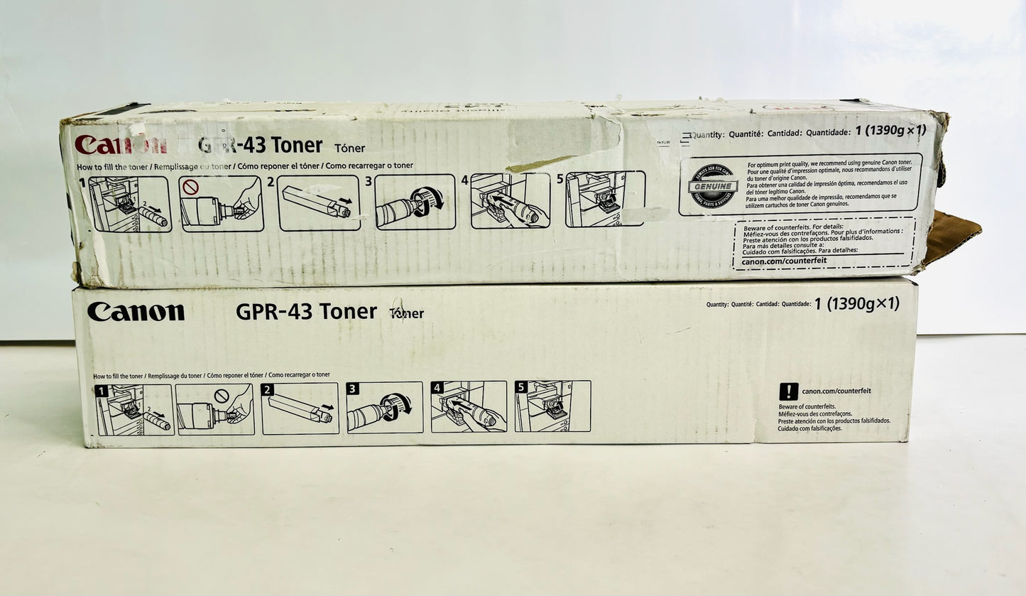 2 Genuine Canon iRUNNER 4025,4235 Black Toners GPR-43, GPR43 (1 New & 1 Open)