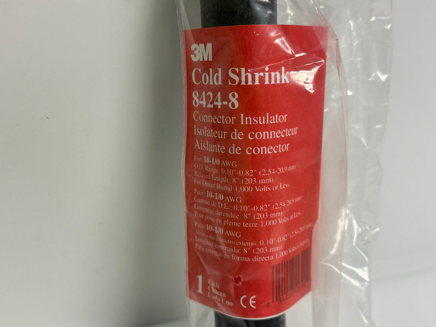 3M Cold Shrink (8424-8) 10-1/0 AWG EPDM Connector Insulator 8" Black