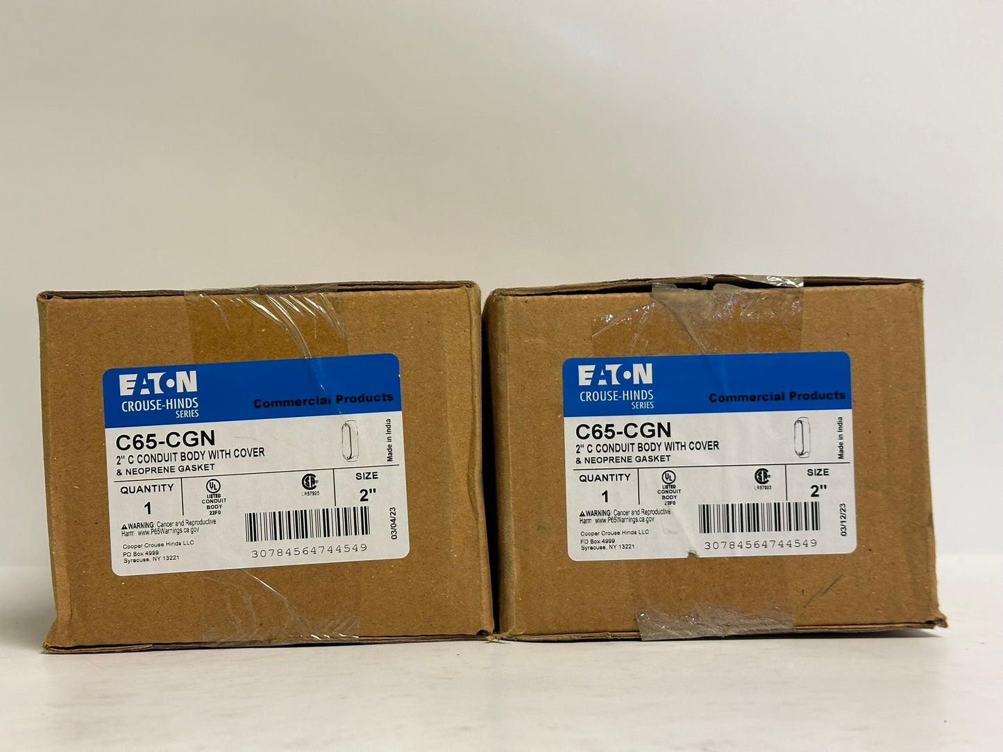 2 PK Eaton Crouse Hinds (C65-CGN) 2" C-Type Conduit Body With Cover