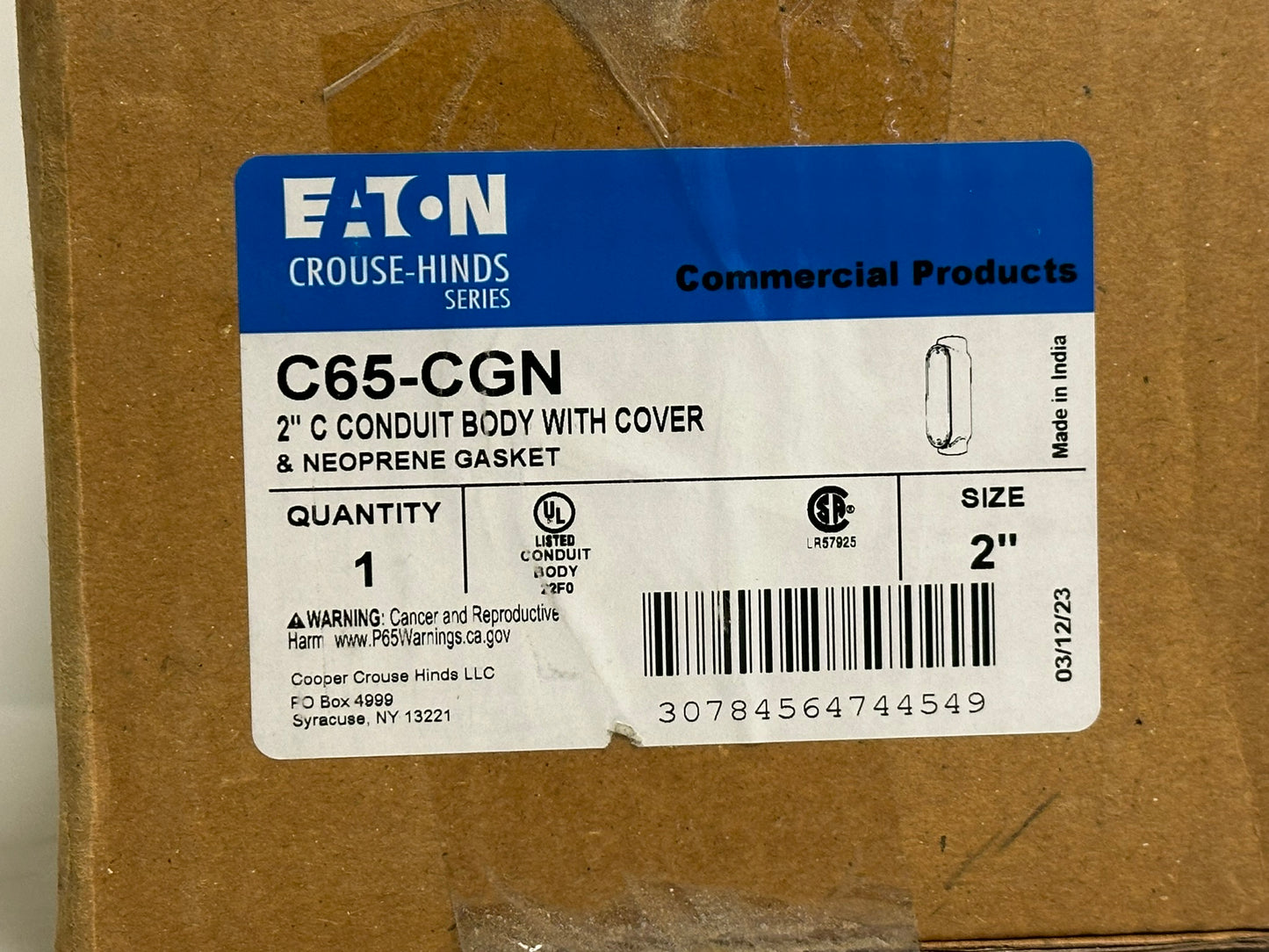2 PK Eaton Crouse Hinds (C65-CGN) 2" C-Type Conduit Body With Cover