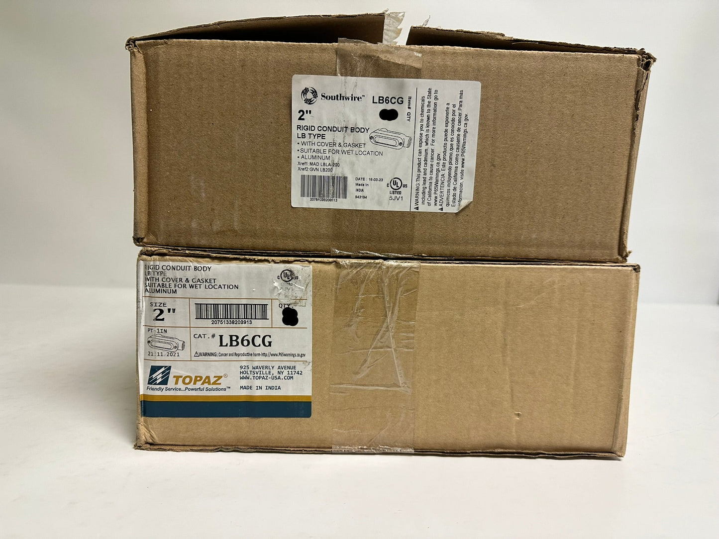 3 PK Southwire Topaz (LB6CG) 2" LB Conduit Body Die Cast Aluminum Wall Mount Hub