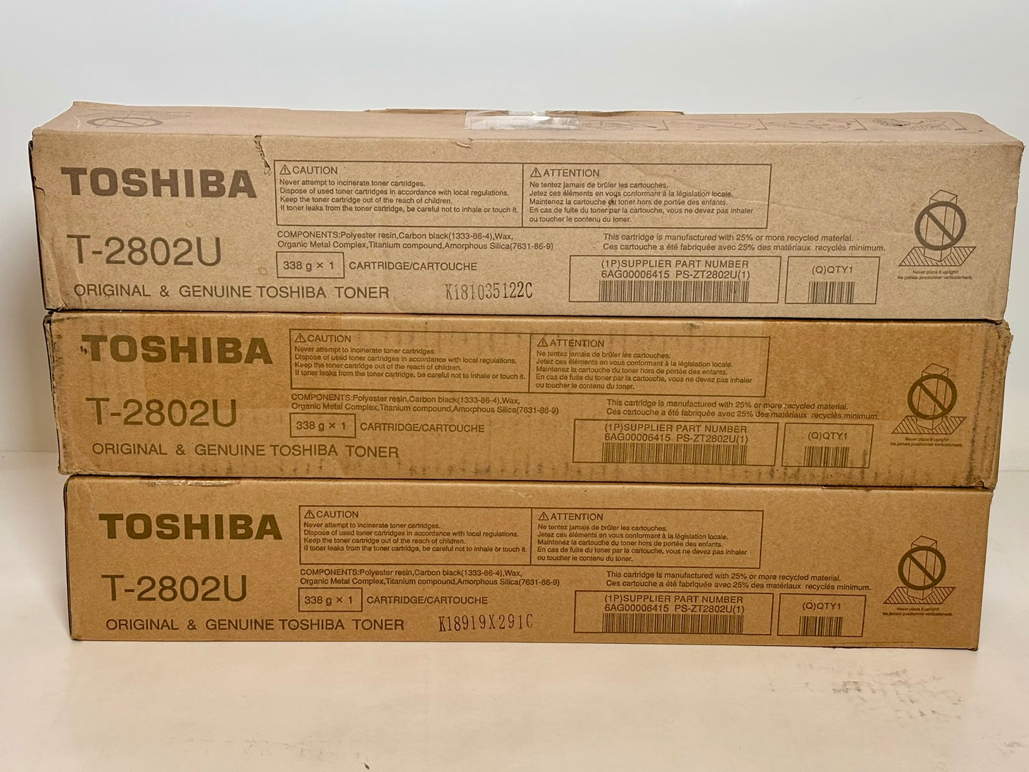 3 OEM Toshiba e-STUDIO 2802AM, 2802AF Black Toners T-2802U (1 New & 2 Open )