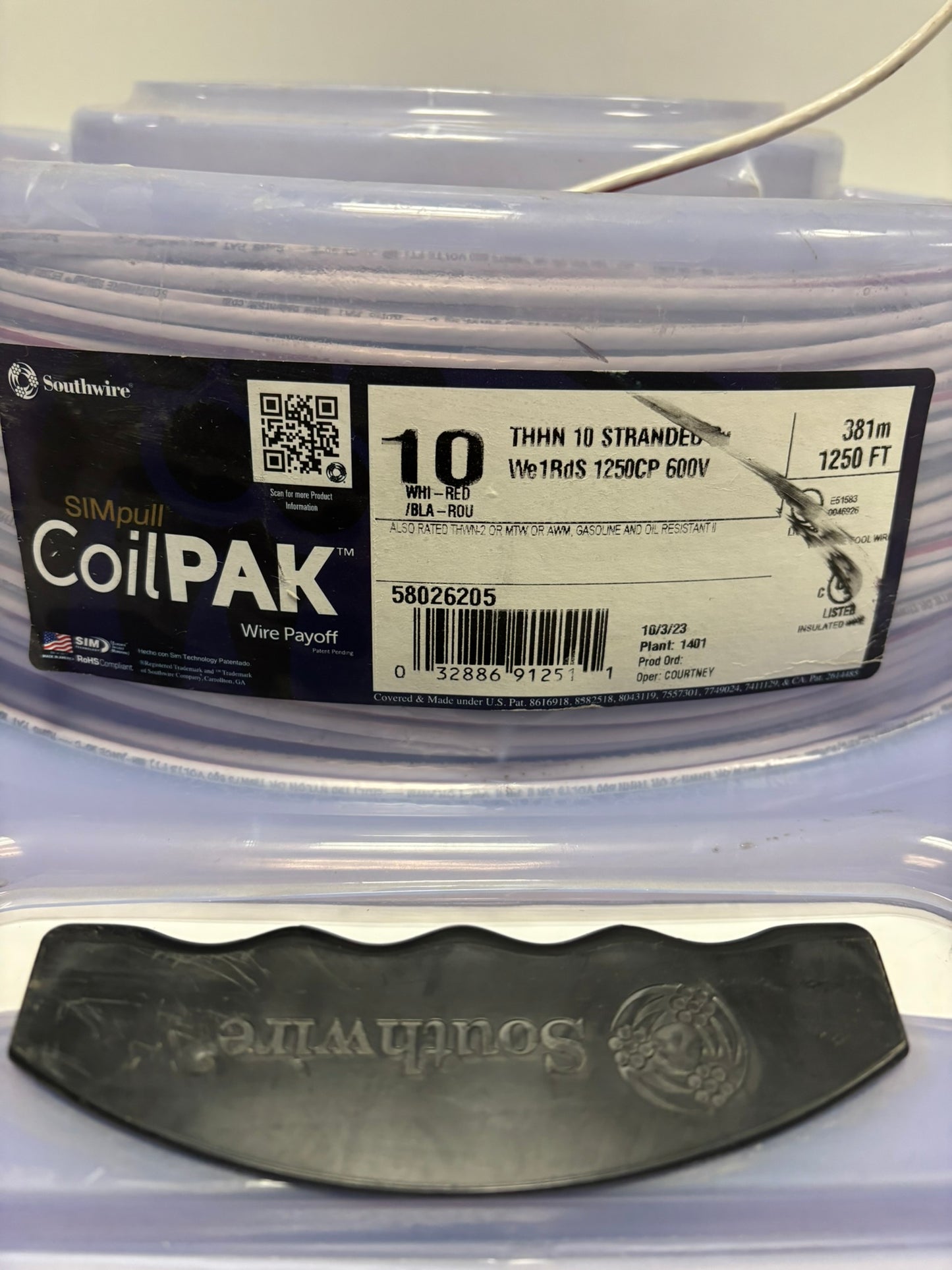 SouthWire CoilPAK 10 White Red THHN 600V 1246Ft 380m 58026205