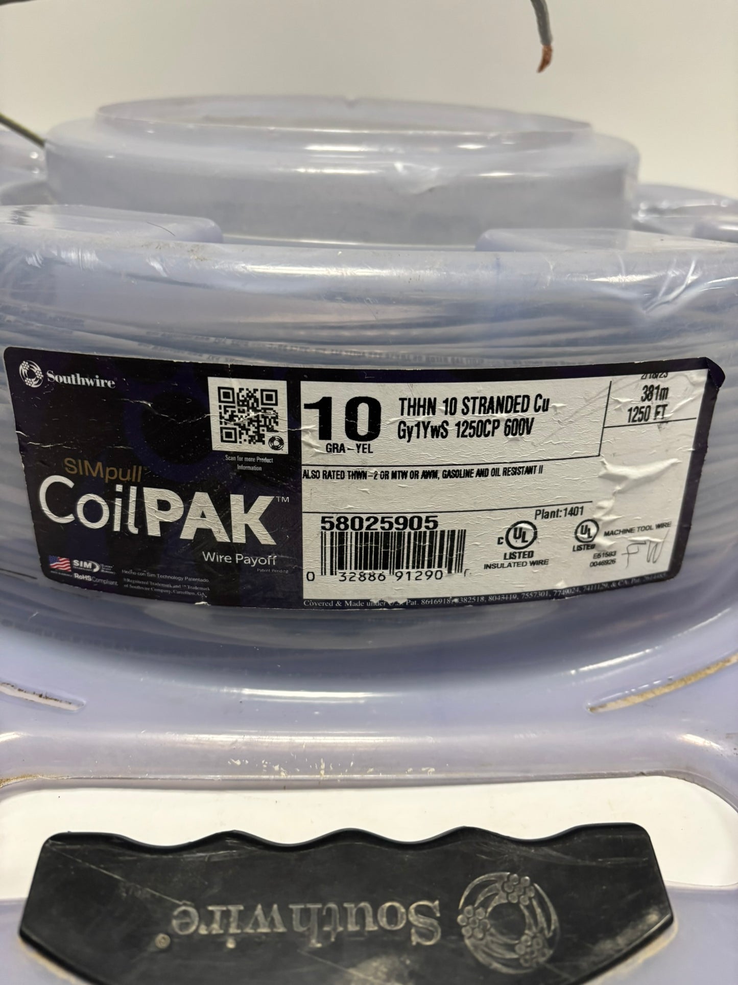 SouthWire CoilPAK 10 Gray Yellow THHN 600V 157Ft 48m 58029505