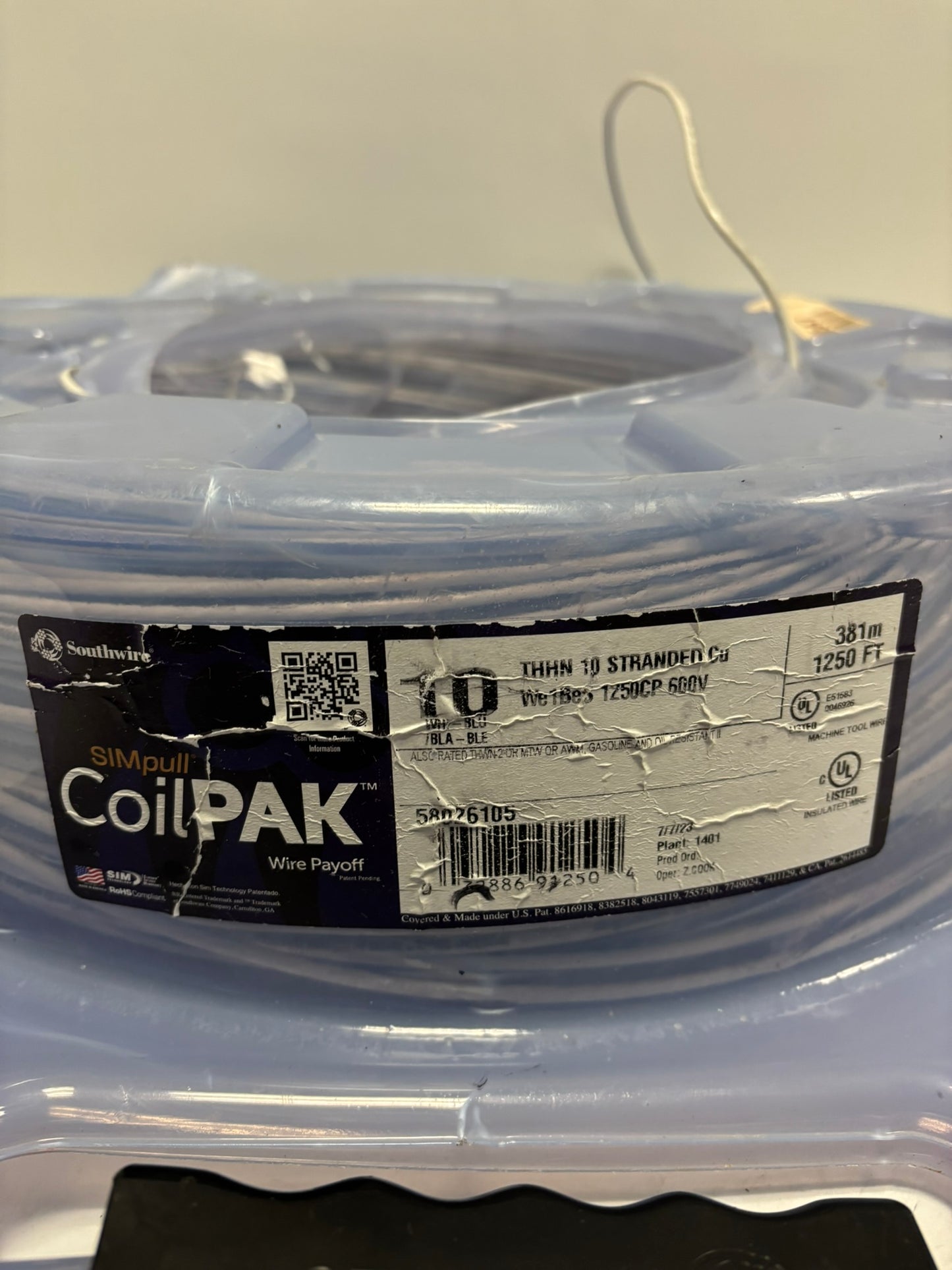 SouthWire CoilPAK 10 White Blue THHN 600V 1309Ft 399m 58026105
