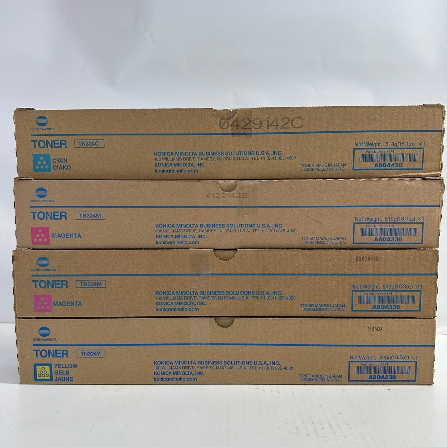 4 New Genuine Konica Minolta Bizhub C258,C308 CMMY Toners TN324 (NO Black)