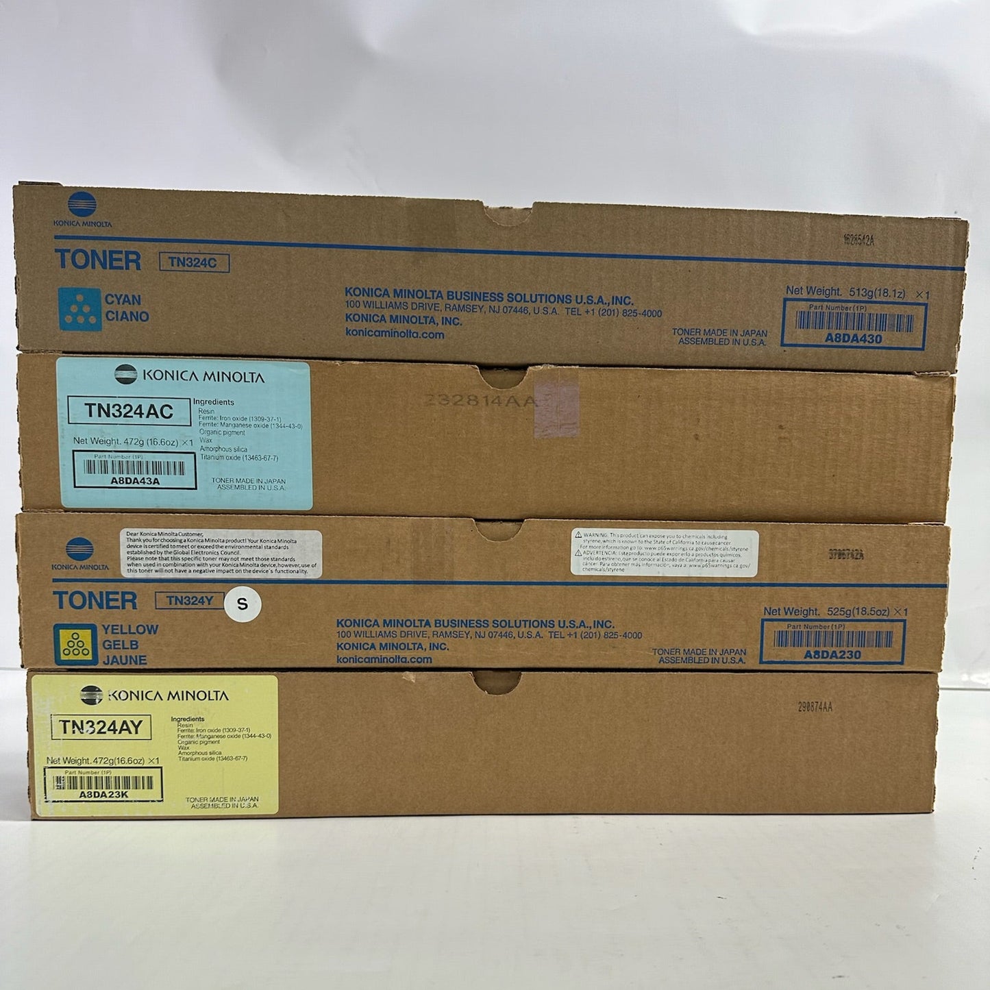 4 New Genuine Konica Bizhub C258,C308 CCYY Toners TN324(NO Black and Magenta)