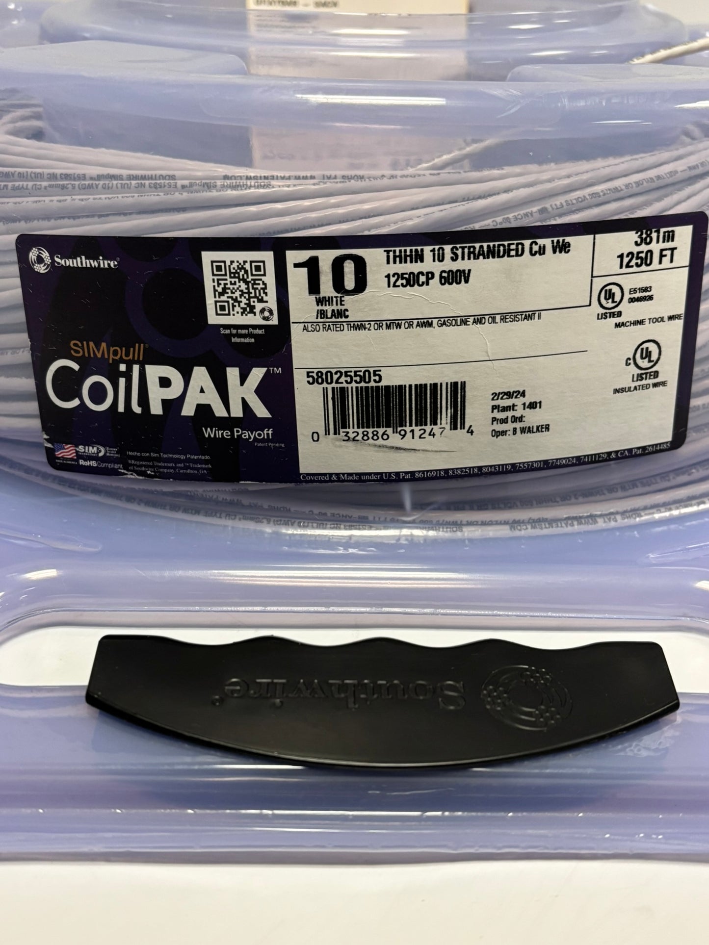 58025505 SouthWire CoilPAK 1295Ft 395m Stranded 10 color THHN 600V Same Day Shipping