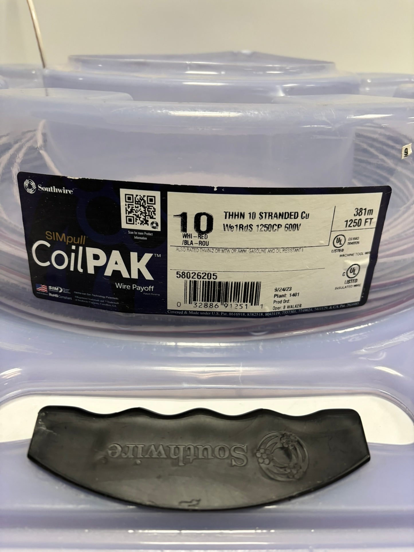 58022605 SouthWire CoilPAK 269Ft 82m Stranded 10 White Red THHN 600V Same Day Shipping