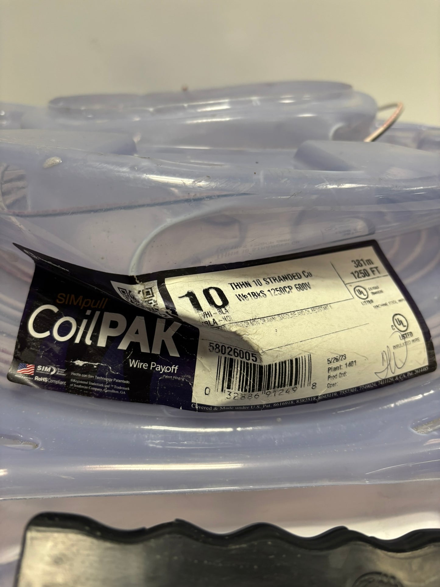 58026005 SouthWire CoilPAK 88Ft 27m Stranded 10 White Black THHN 600V Same Day Shipping