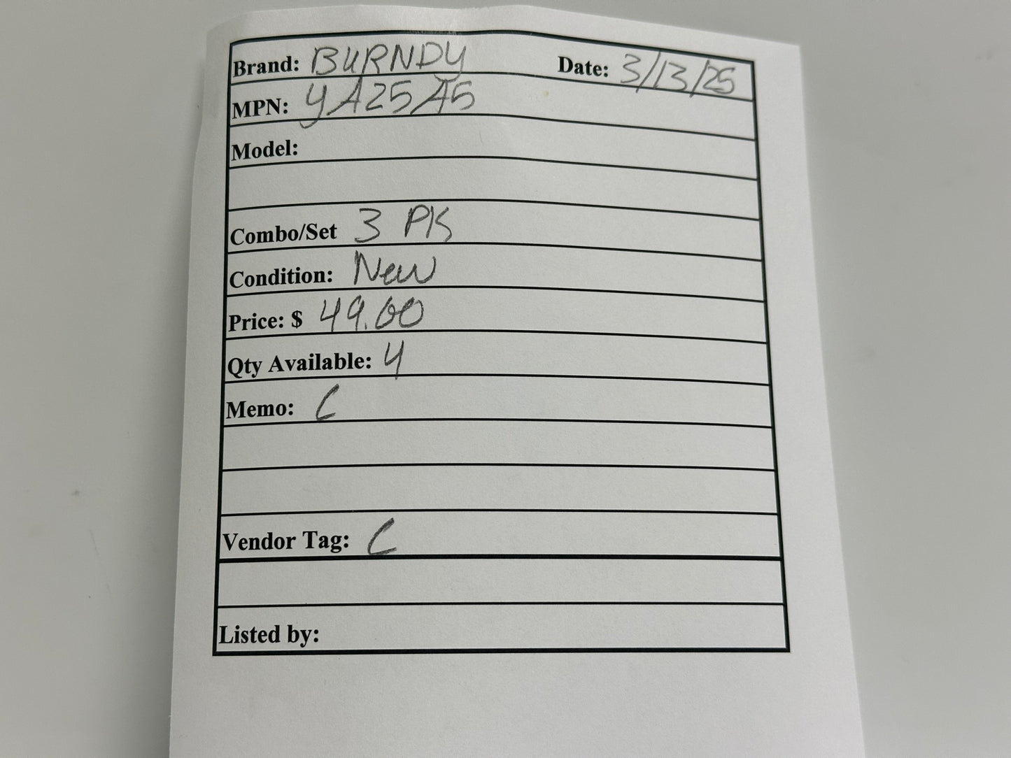 3 PK Burndy (YA25A5) Compression Terminal 1/0 AWG Al 2-Hole 3/8" Stud 1-1/16" Spacing