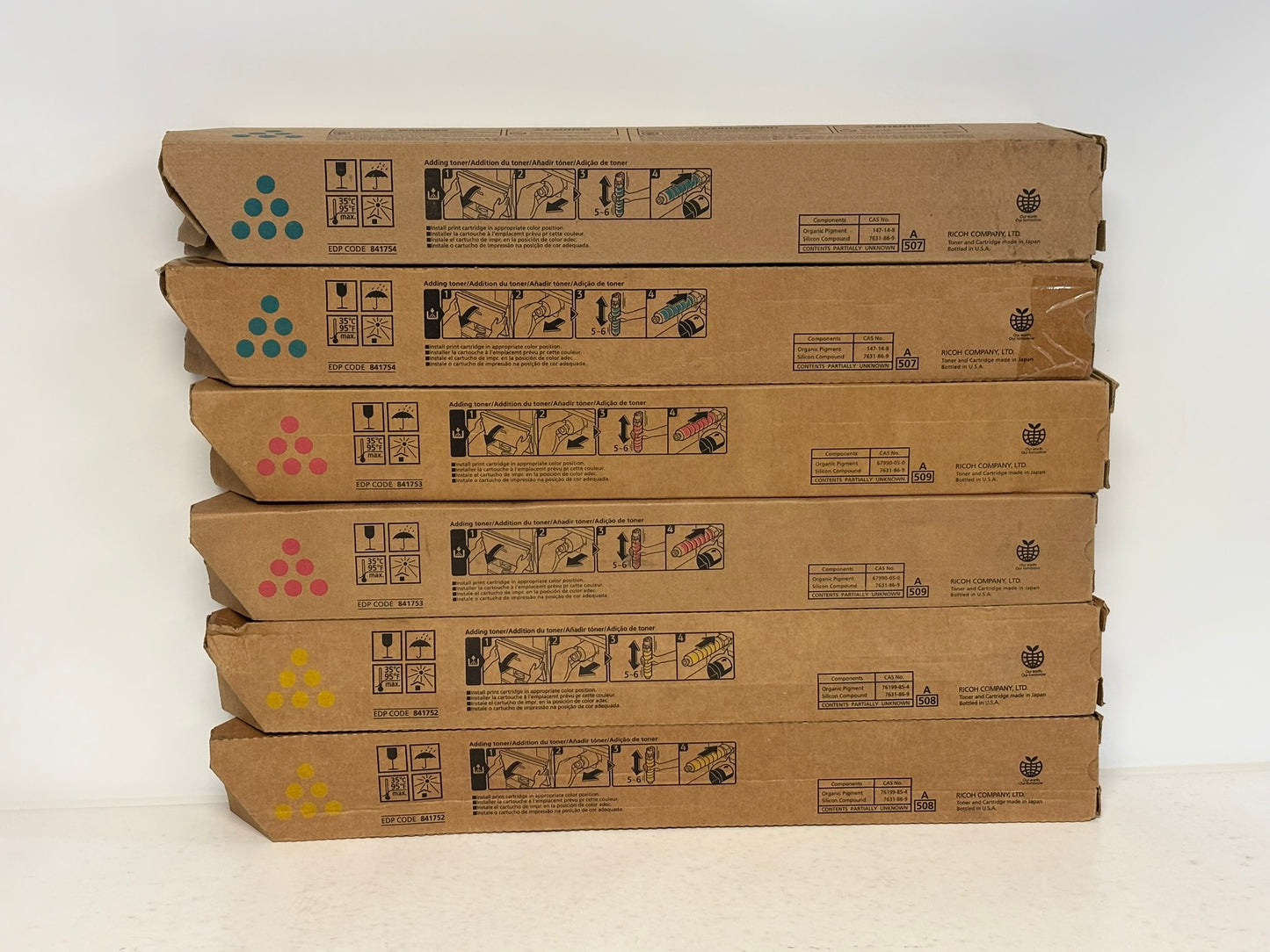 6 OEM Ricoh MPC5502,C5502A,C4502,4502A CCMMYY Toners 841752,841753,841754