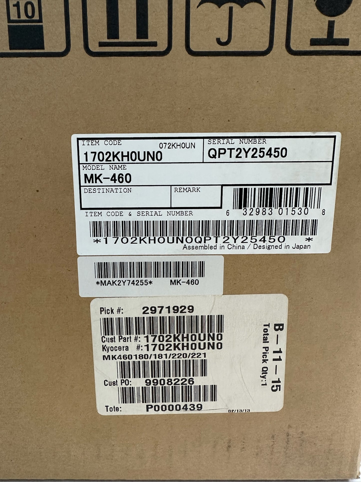 Genuine Kyocera Taskalfa 180,181,220,221 Maintenance Kit MK-460,MK460 1702KH0UN0