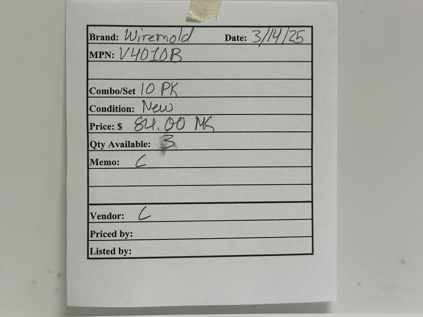 10 PK Wiremold (V4010B) 1-1/4" Ivory Steel Multiple Channel Raceway 4000 Series Blank End Fitting