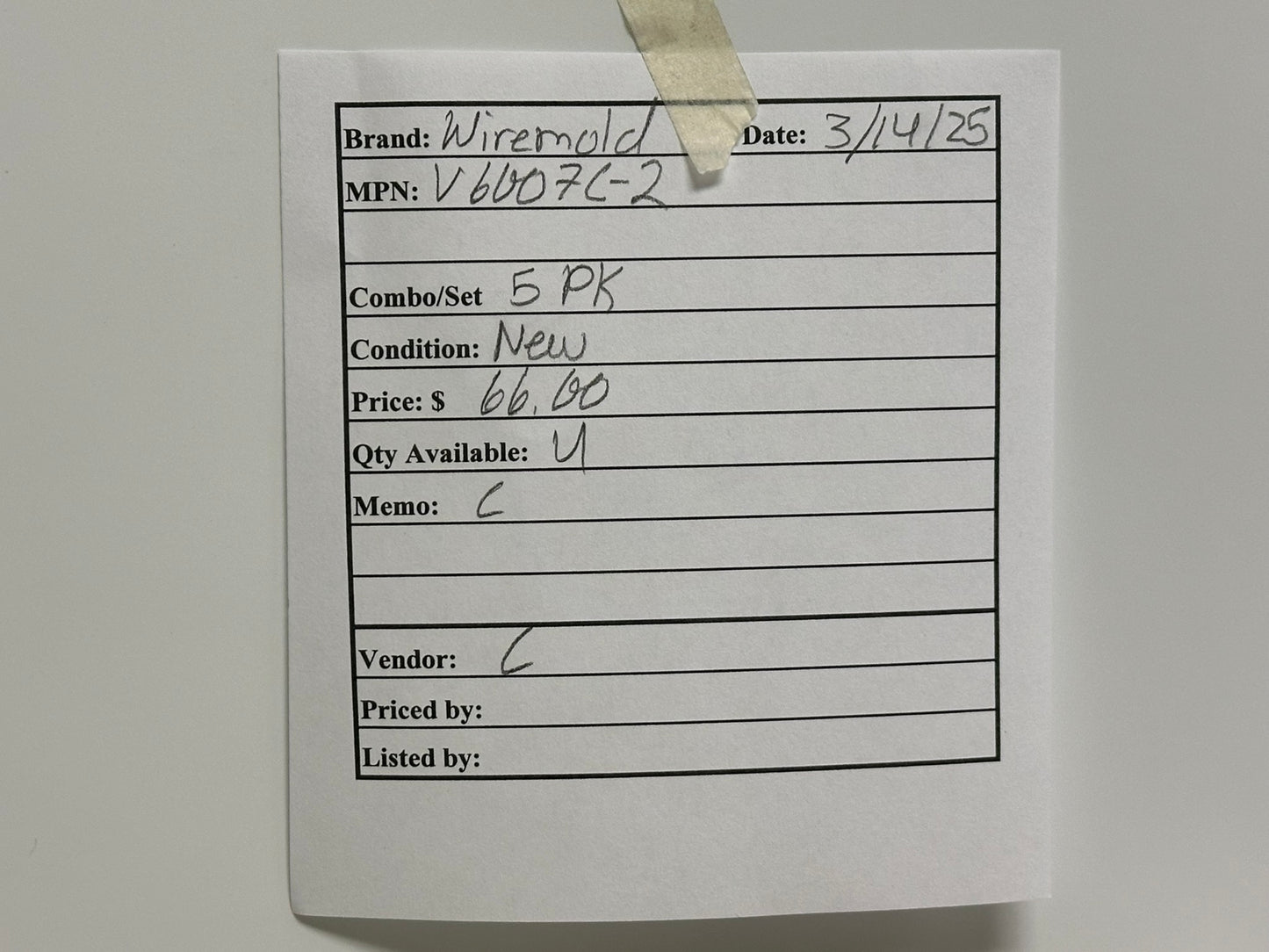 5 PK Wiremold (V6007C-2) 6000 Series Raceway 2 Gang Device Plate Fitting