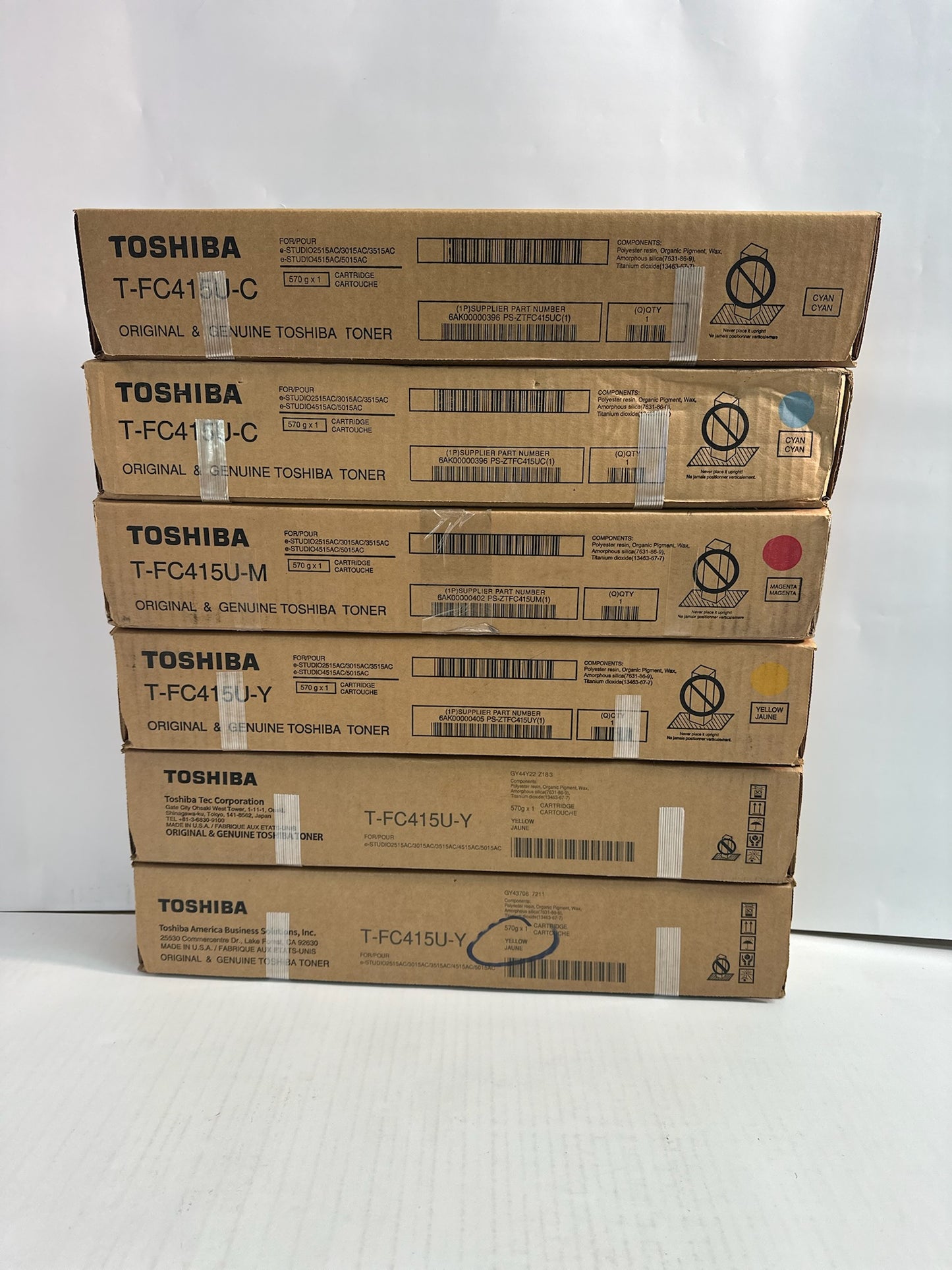 6 New Genuine Toshiba E Studio 2515AC,3015AC CMY Toners T-FC415U (No Black)