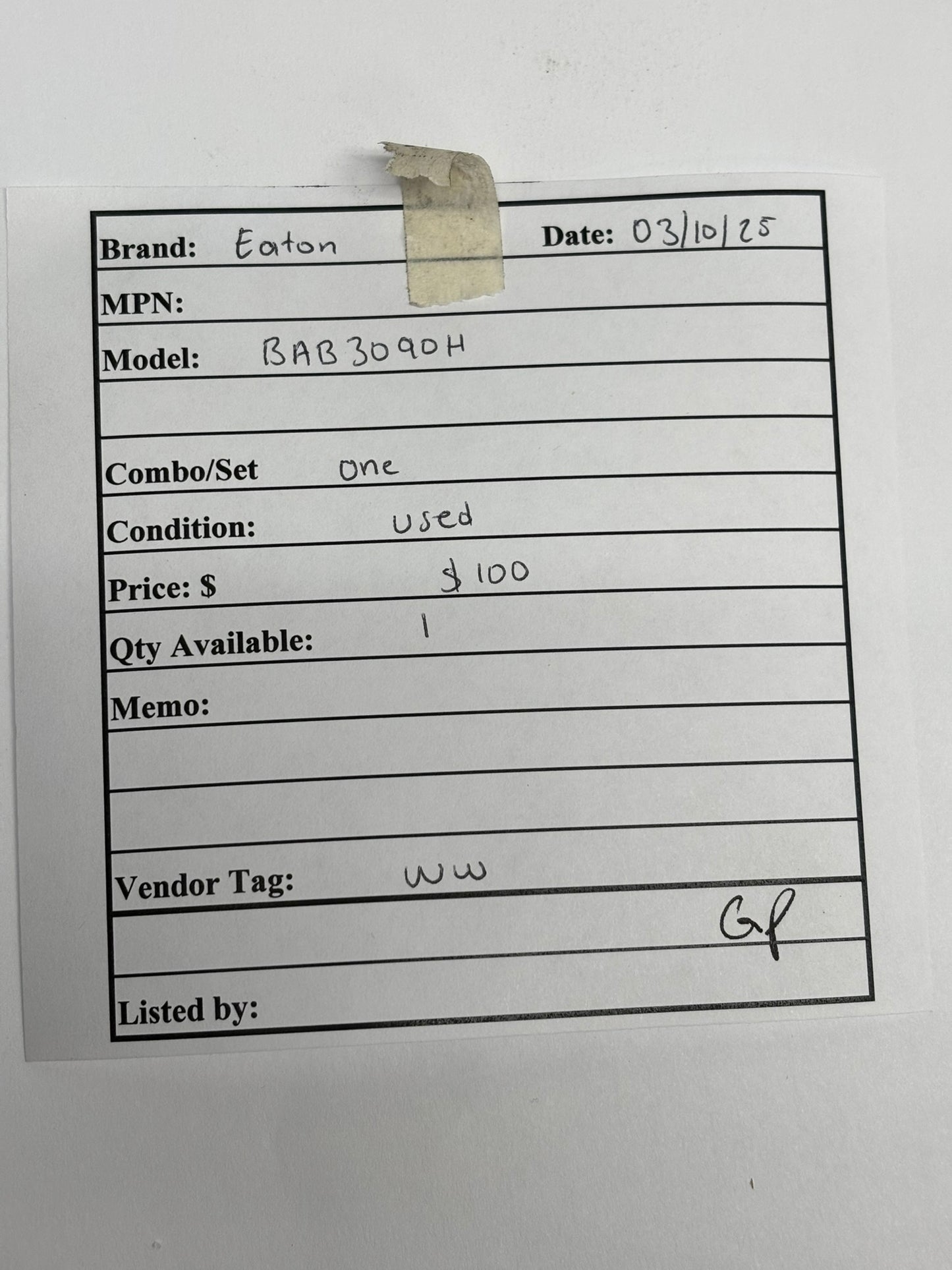 Eaton BAB3090H Quicklag Industrial Thermal-Magnetic Circuit Breaker