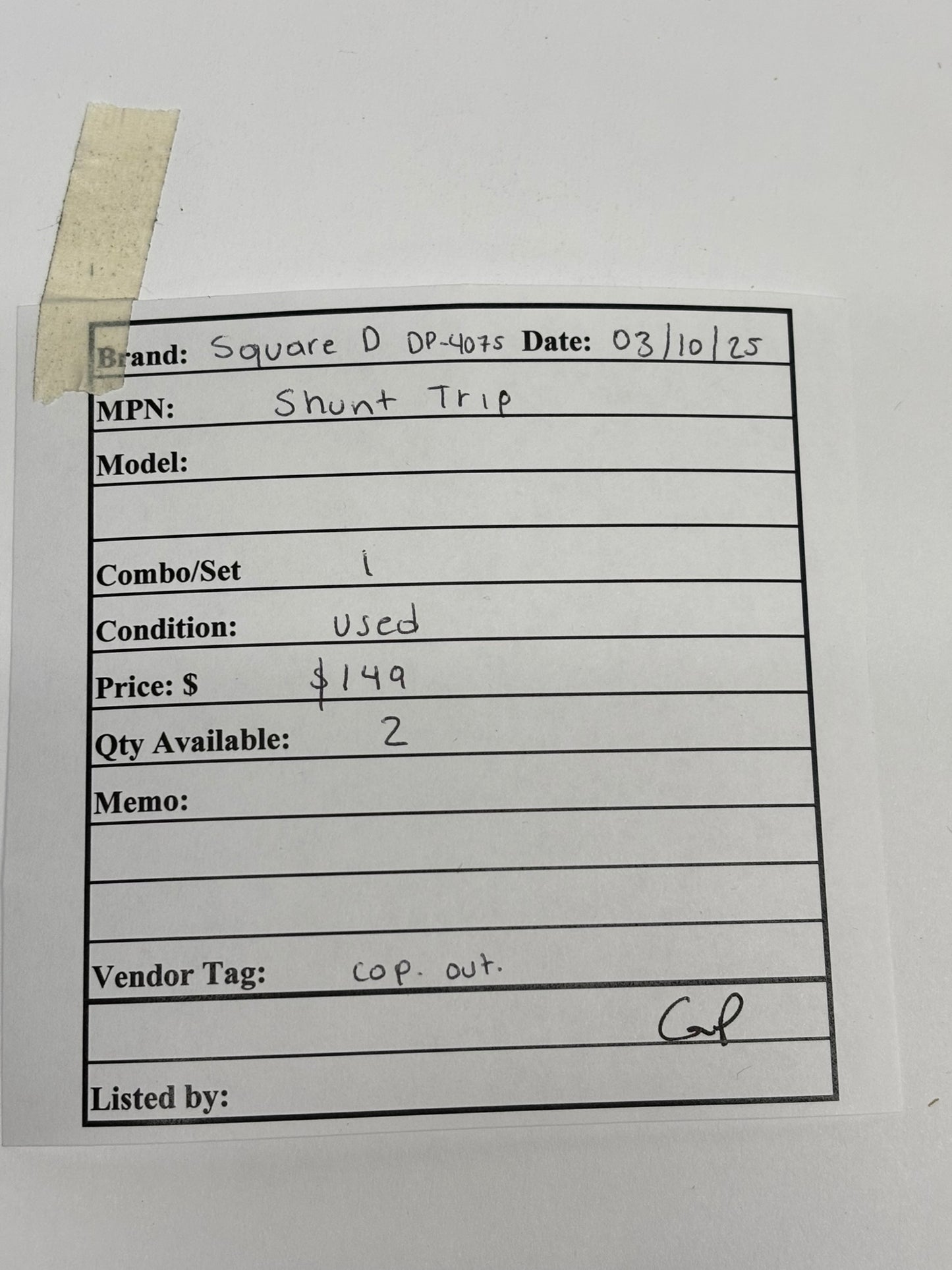 2 Pack SQUARE D DP-4075 + Shunt Trip Miniature Circuit Breaker