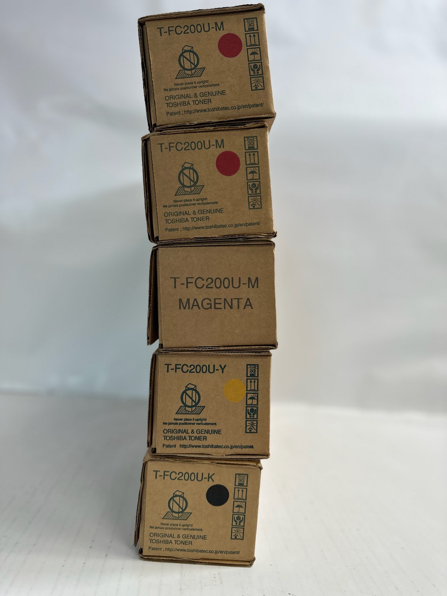 5 New Genuine Toshiba e-STUDIO 2000AC,2500AC MMMYK Toner T-FC200U (No Cyan)