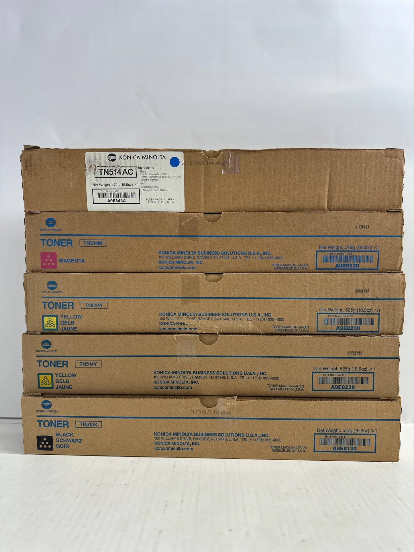 5 New Genuine Konica C458,C558,C658 CMYYK Toners TN514 (TN514AC)