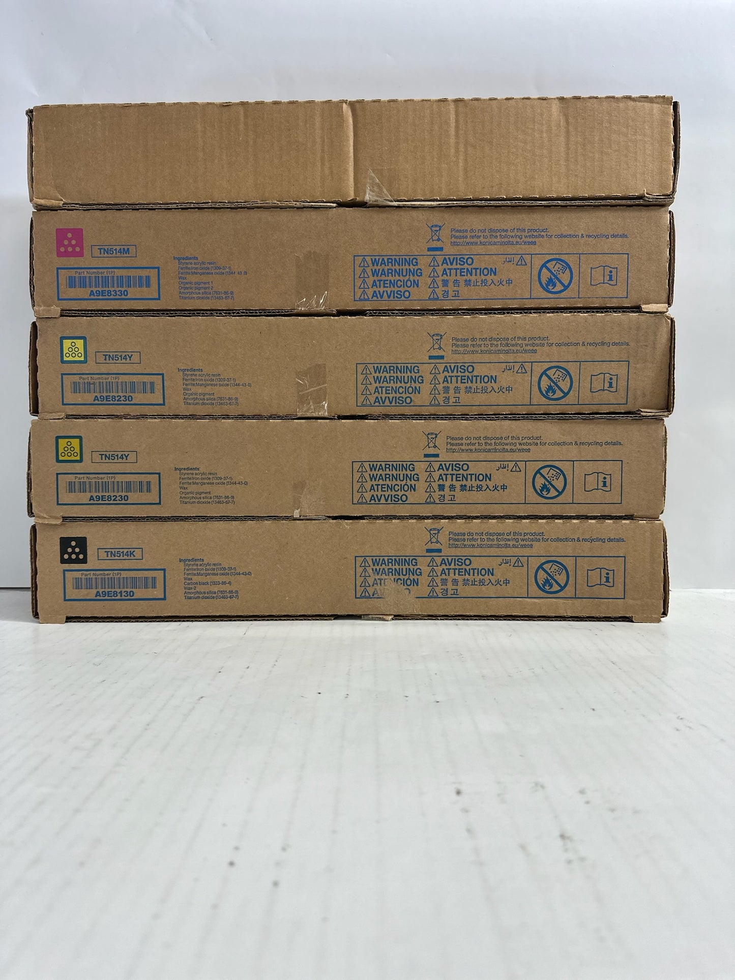 5 New Genuine Konica C458,C558,C658 CMYYK Toners TN514 (TN514AC)