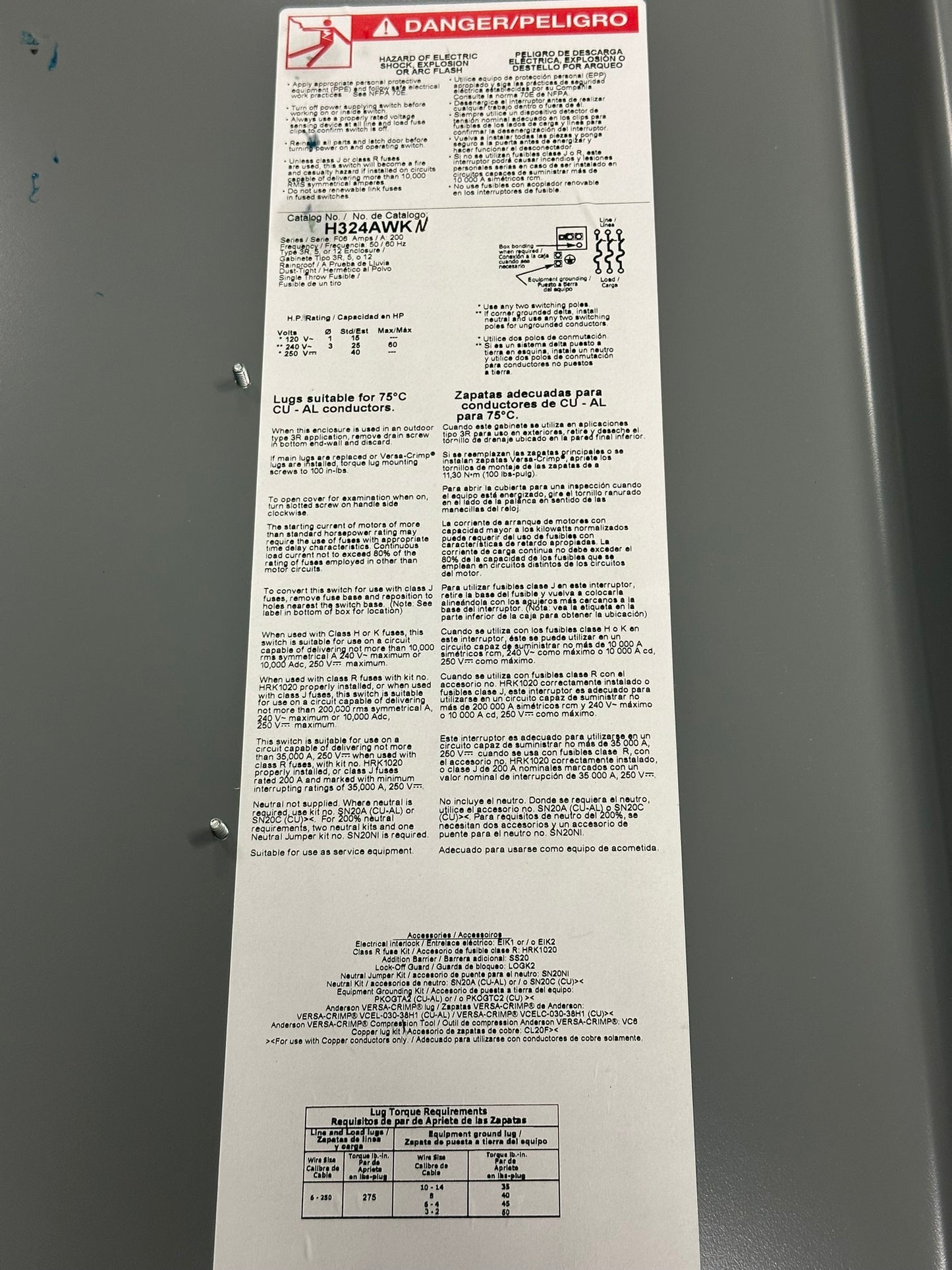 Square D (H324) Like New AWK Heavy Duty Fusible Safety Switch 200 Amps