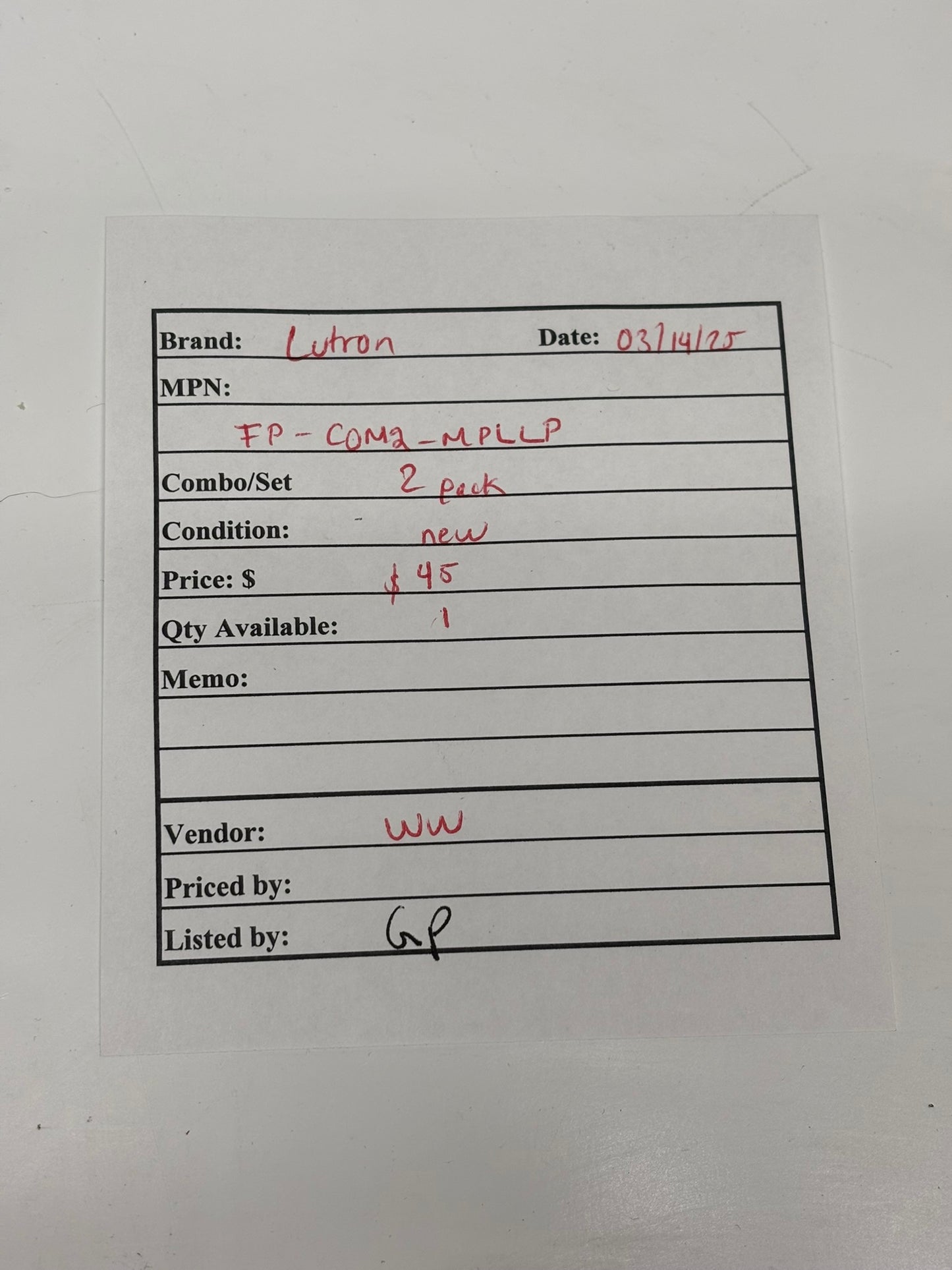 2-Pack Lutron FP-COM2-MPLLP Multigang Faceplate