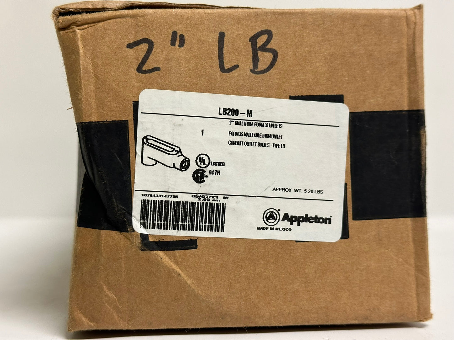 Appleton LB200-M 2" LB Conduit Body, Malleable Iron, Triple-Coated Finish