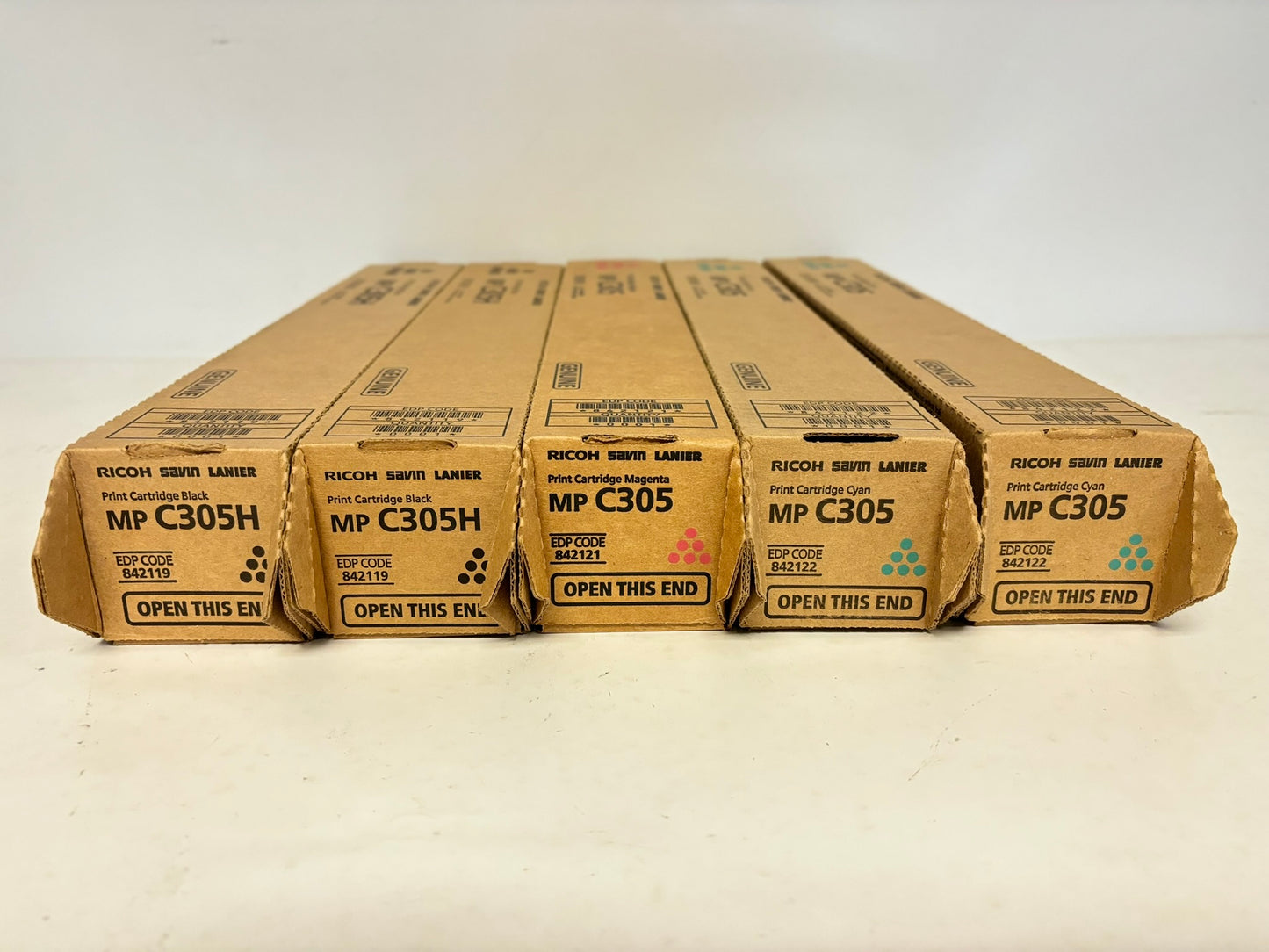 5 OEM Ricoh Aficio MP C305, C305H CCMKK Toners 842122, 842121, 842119